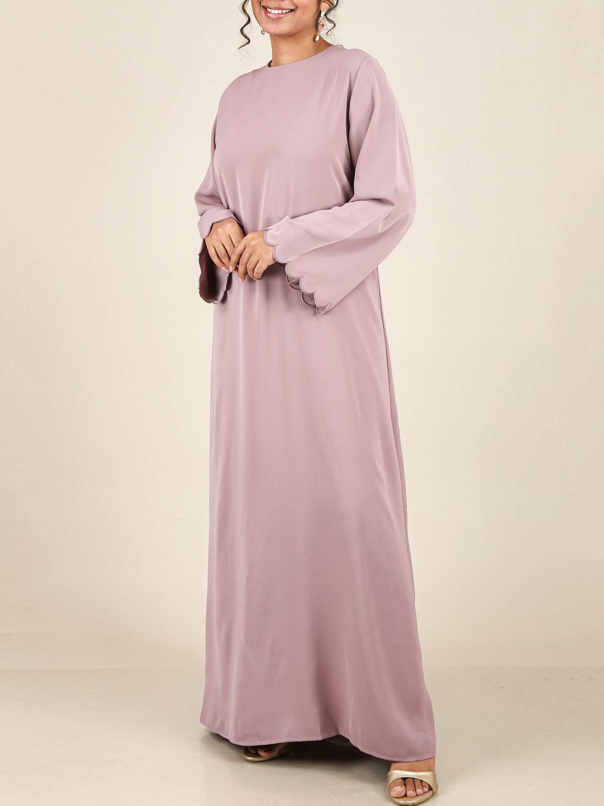 Estelle Dusty Mauve Scalloped Sleeve Abaya