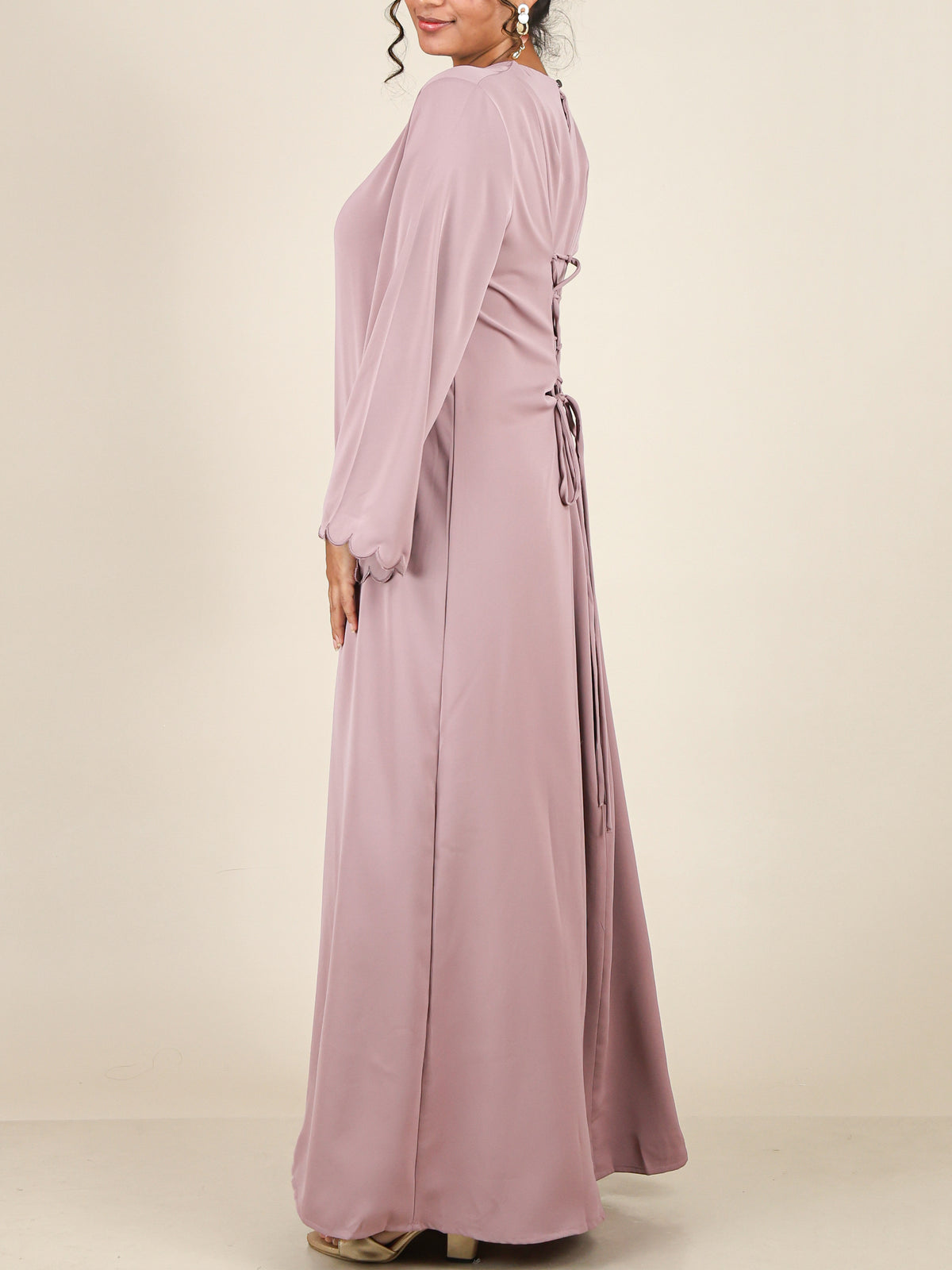 Estelle Dusty Mauve Scalloped Sleeve Abaya