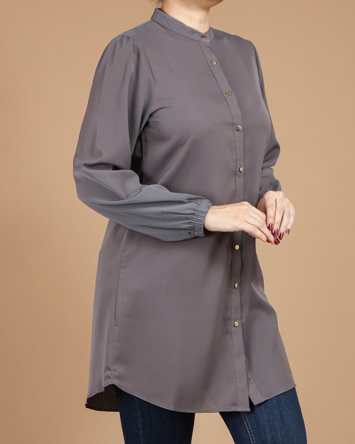 Minimalist High-Neck Long Sleeve Tunic Dress