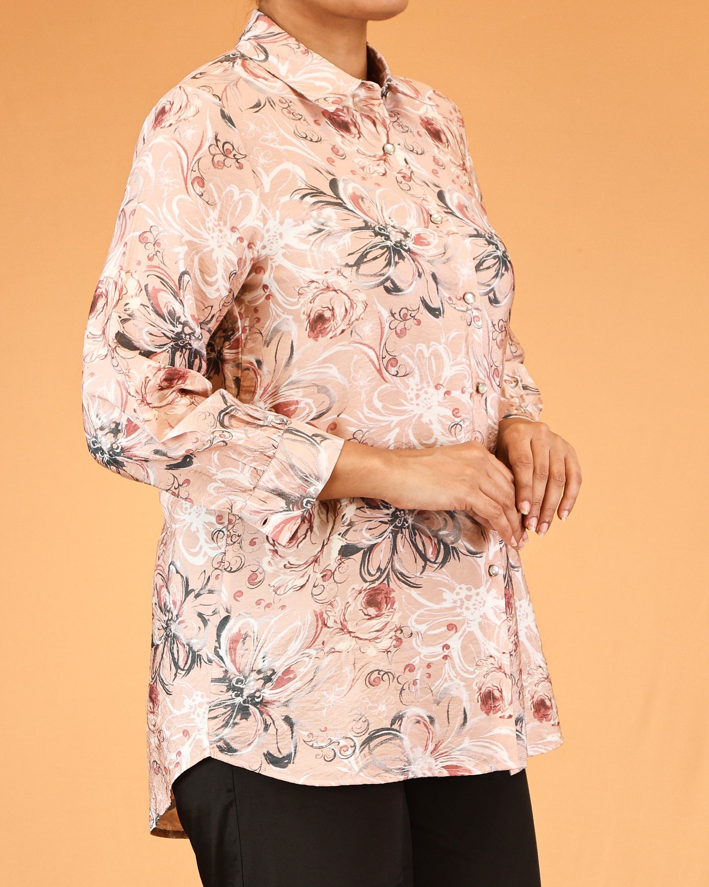 Peach Floral Classic Shirt Dress