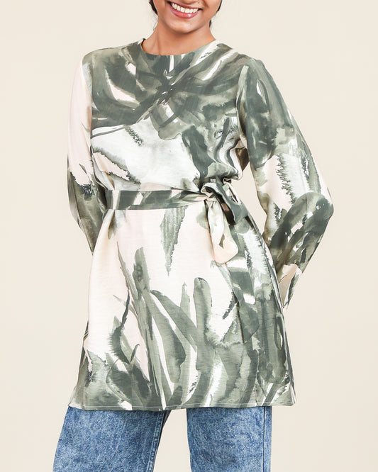 Olive Brushstroke Belted Top