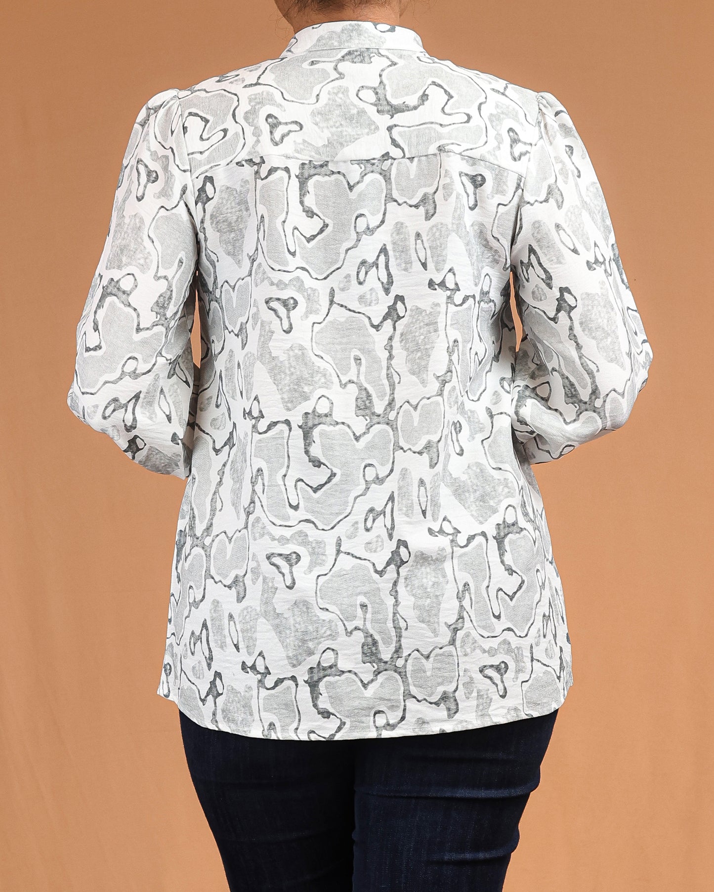 Soft Grey Abstract Button-Down Shirt Dress