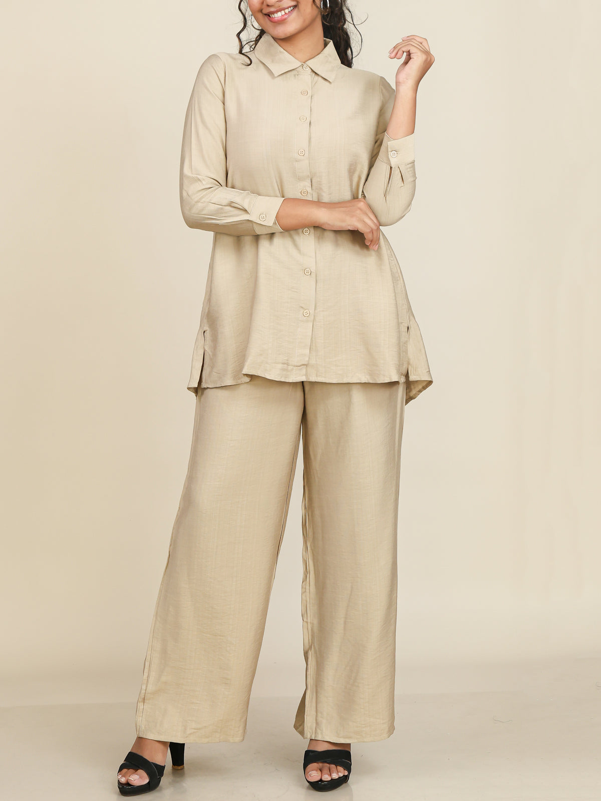 Liora Sand Beige Button Front Co-Ord Set