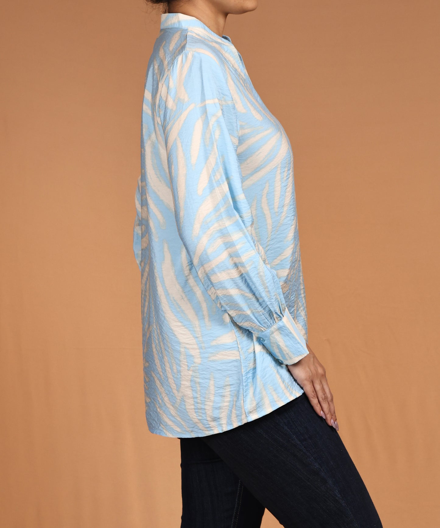 Sky Blue Textured Print Long Sleeve Top