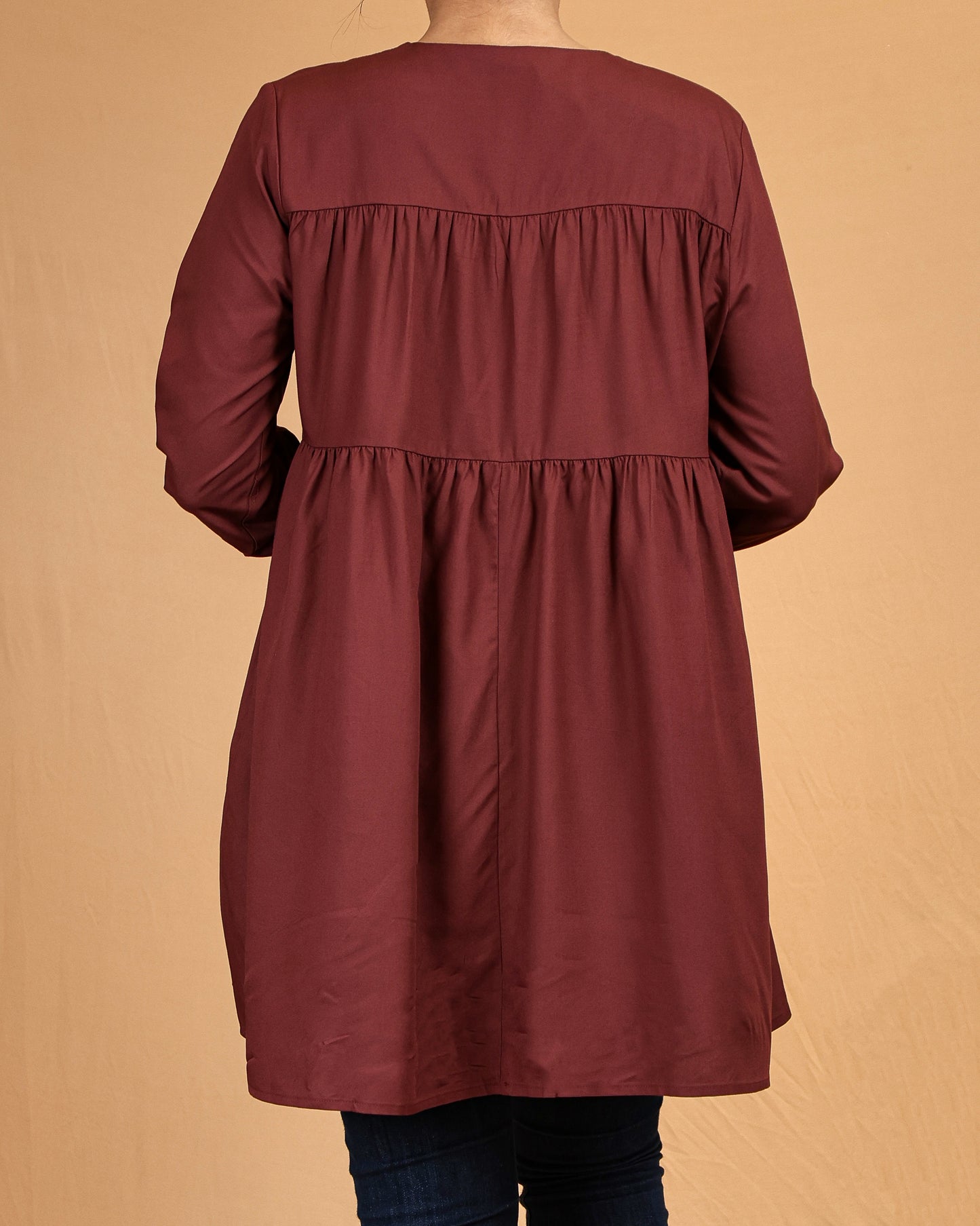 Tiered Tie-Neck Modest Top – Deep Maroon