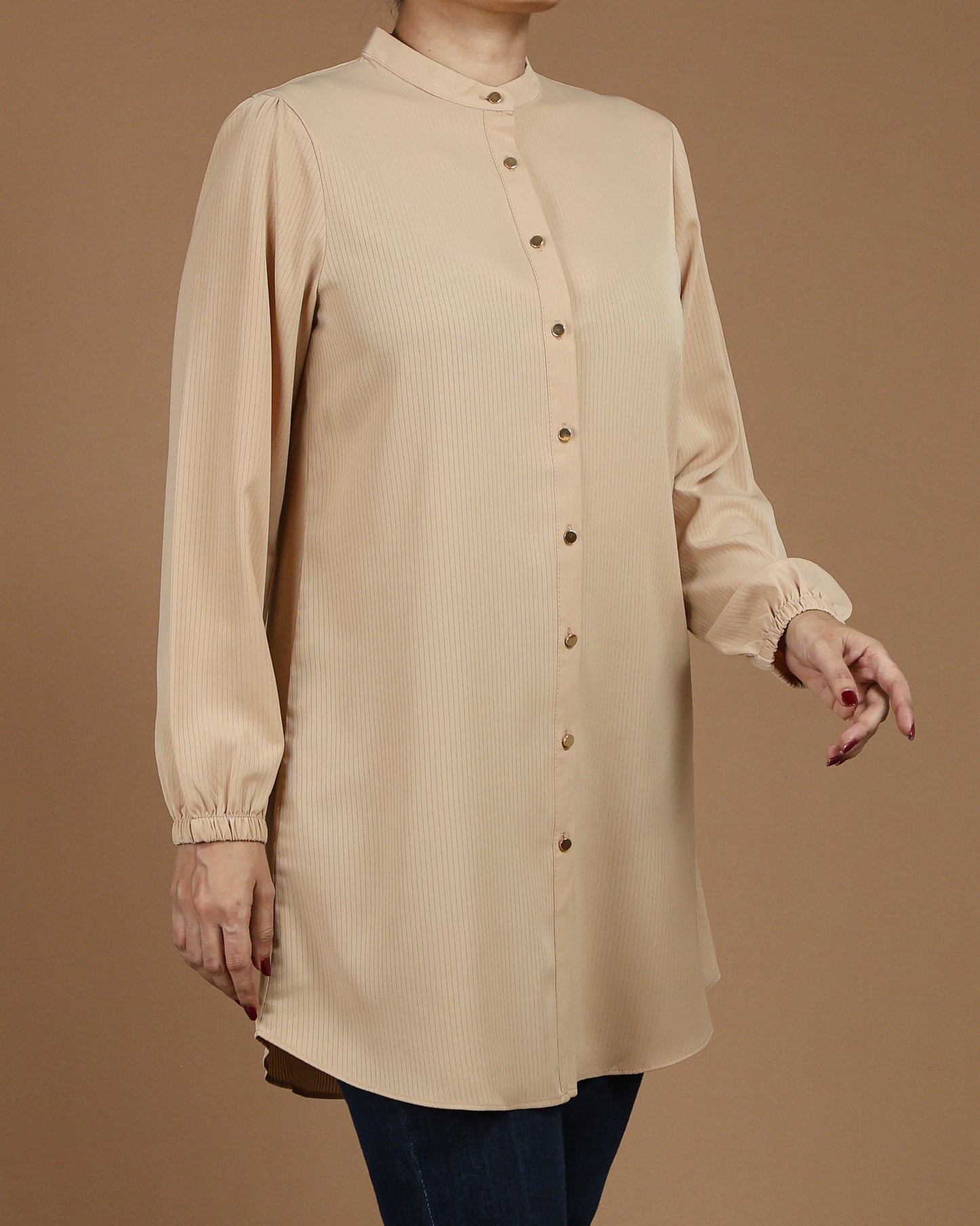 Minimalist High-Neck Long Sleeve Tunic Dress