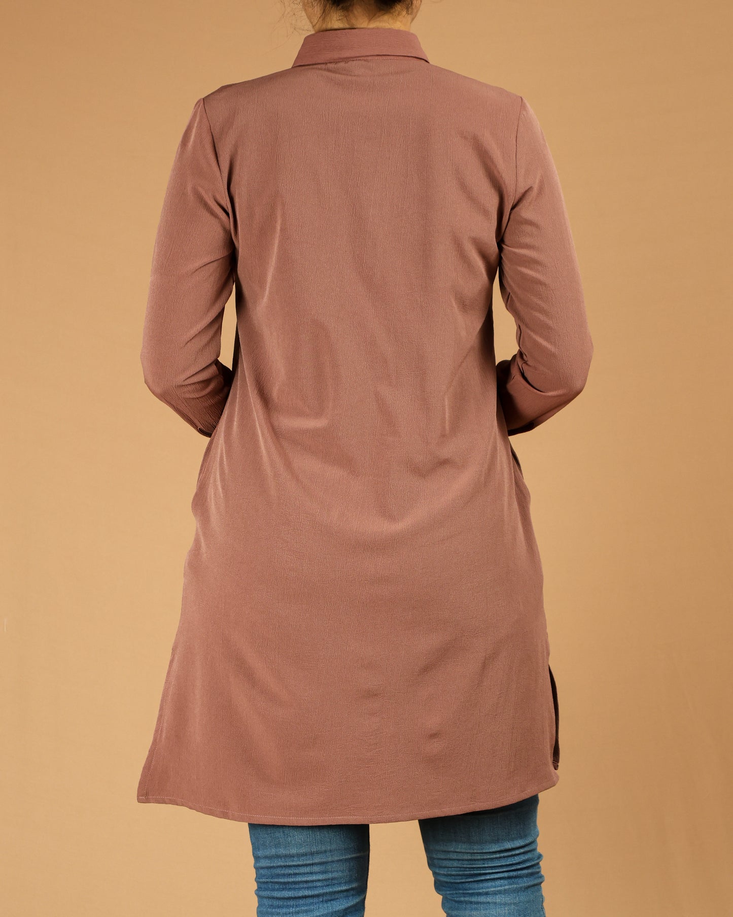 Classic Button-Down Long Shirt with Side Slits