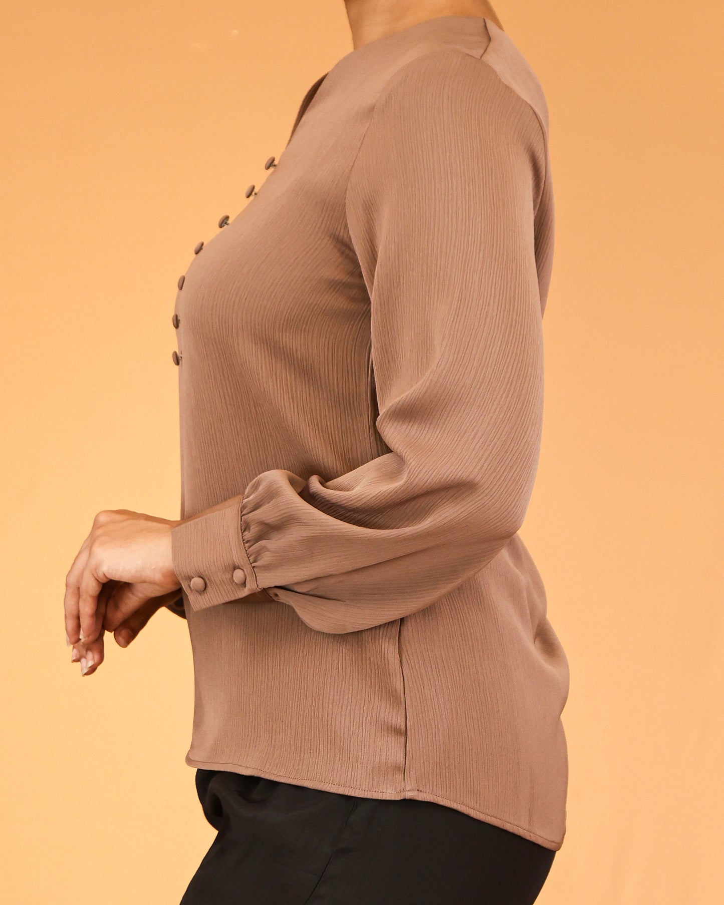 Mocha Buttoned V-Neck Top