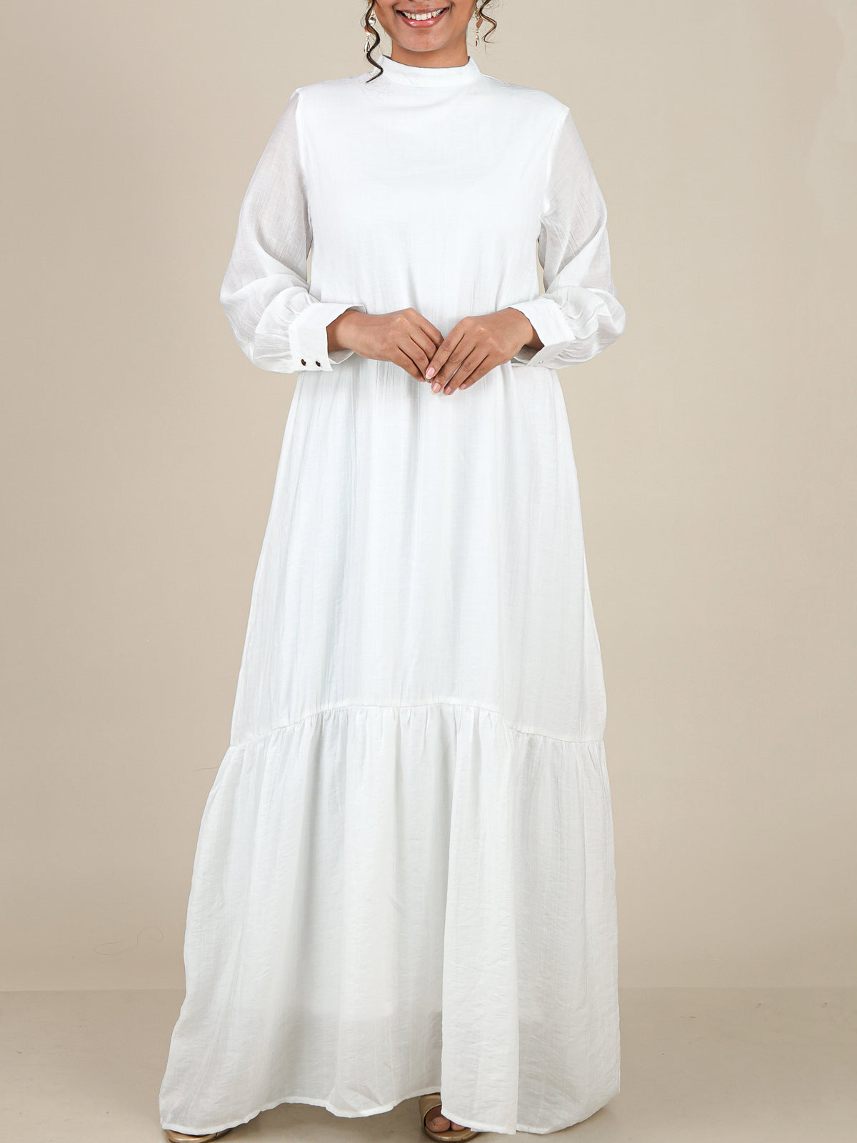 Evelisse White Striped Tiered Abaya