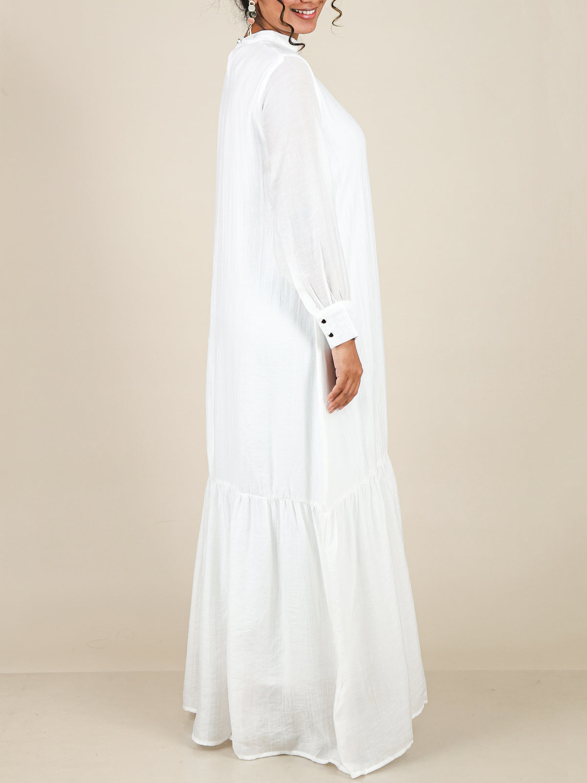 Evelisse White Striped Tiered Abaya