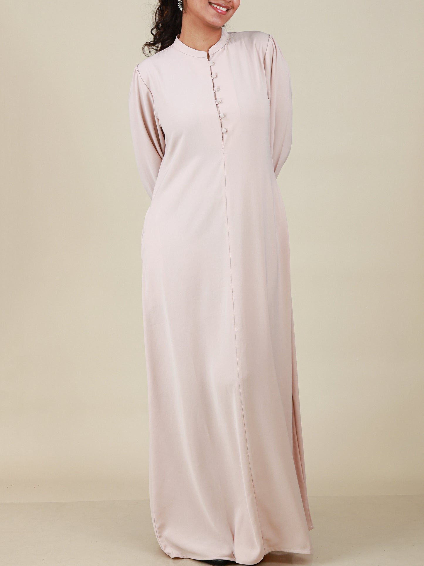 Elara Blush Button Detail Abaya