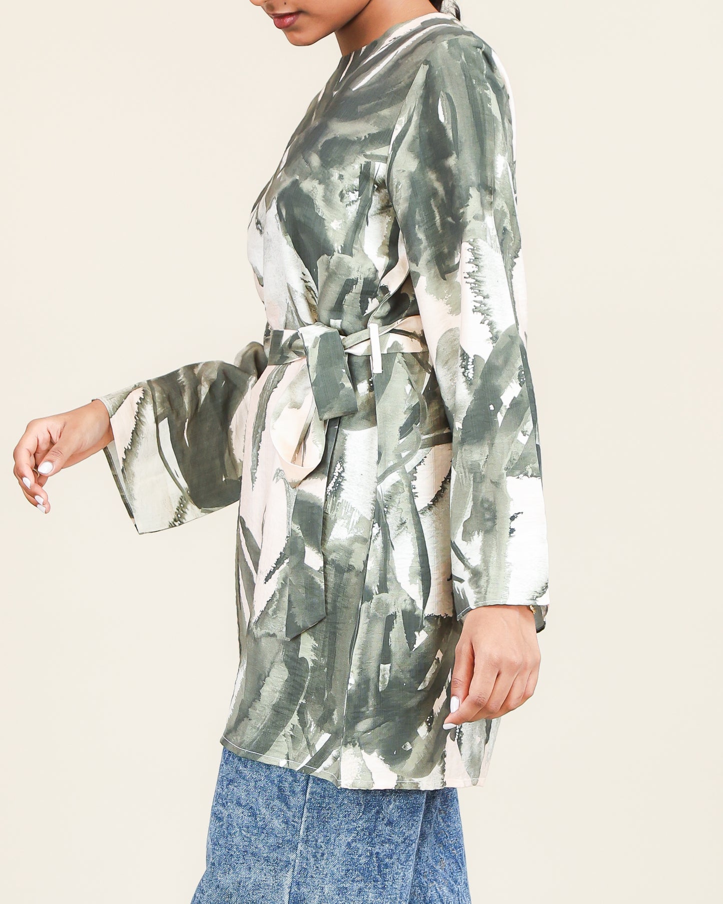 Olive Brushstroke Belted Top