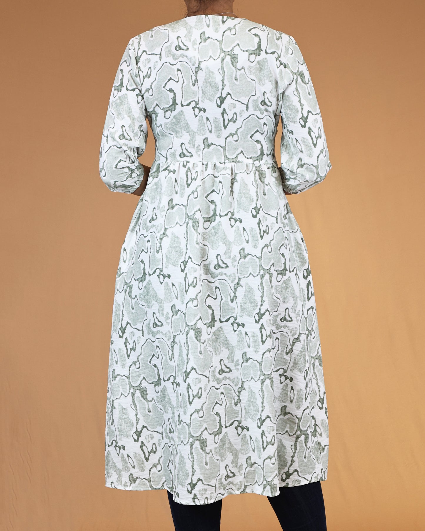 Sage Green Printed V-Neck Shirt Dress