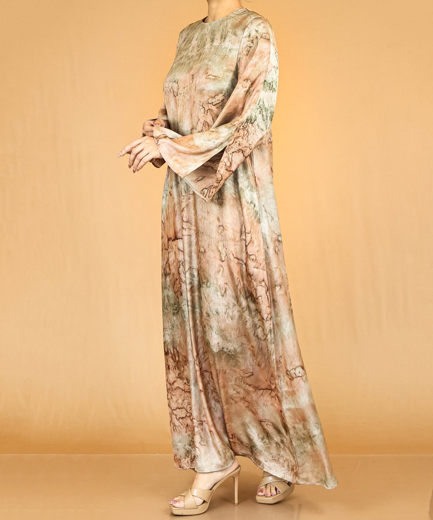 Marble Print Flow Abaya with Relaxed Sleeves