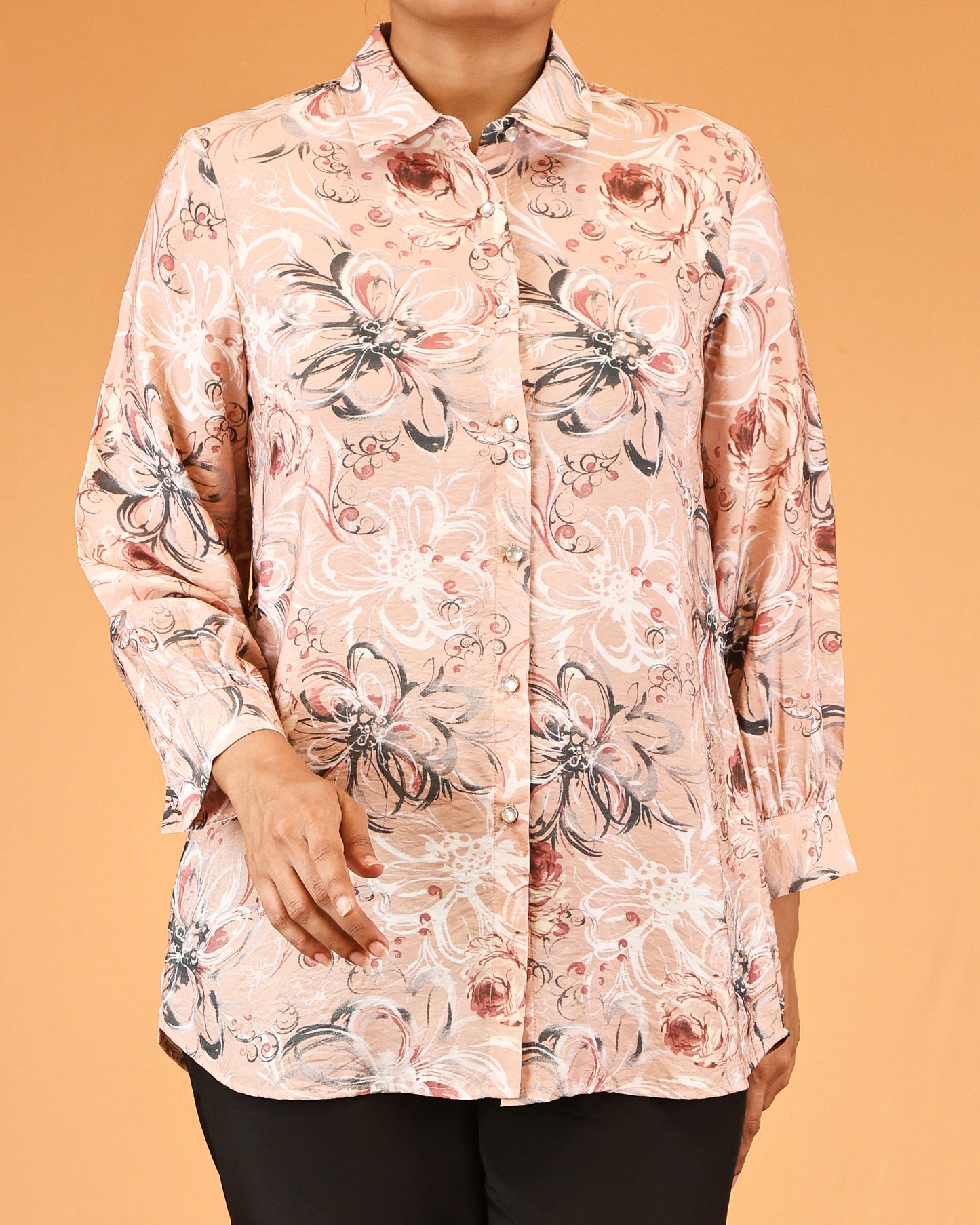 Peach Floral Classic Shirt Dress