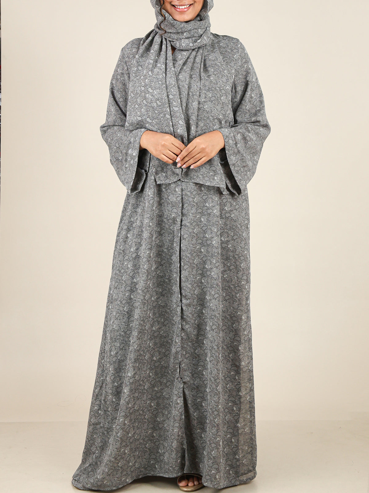 Veyra Slate Grey Textured Print Abaya