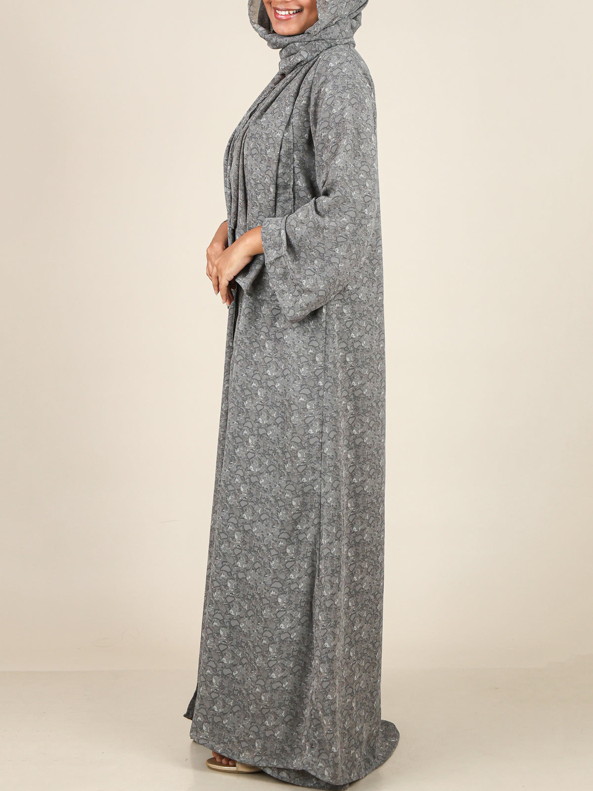 Veyra Slate Grey Textured Print Abaya