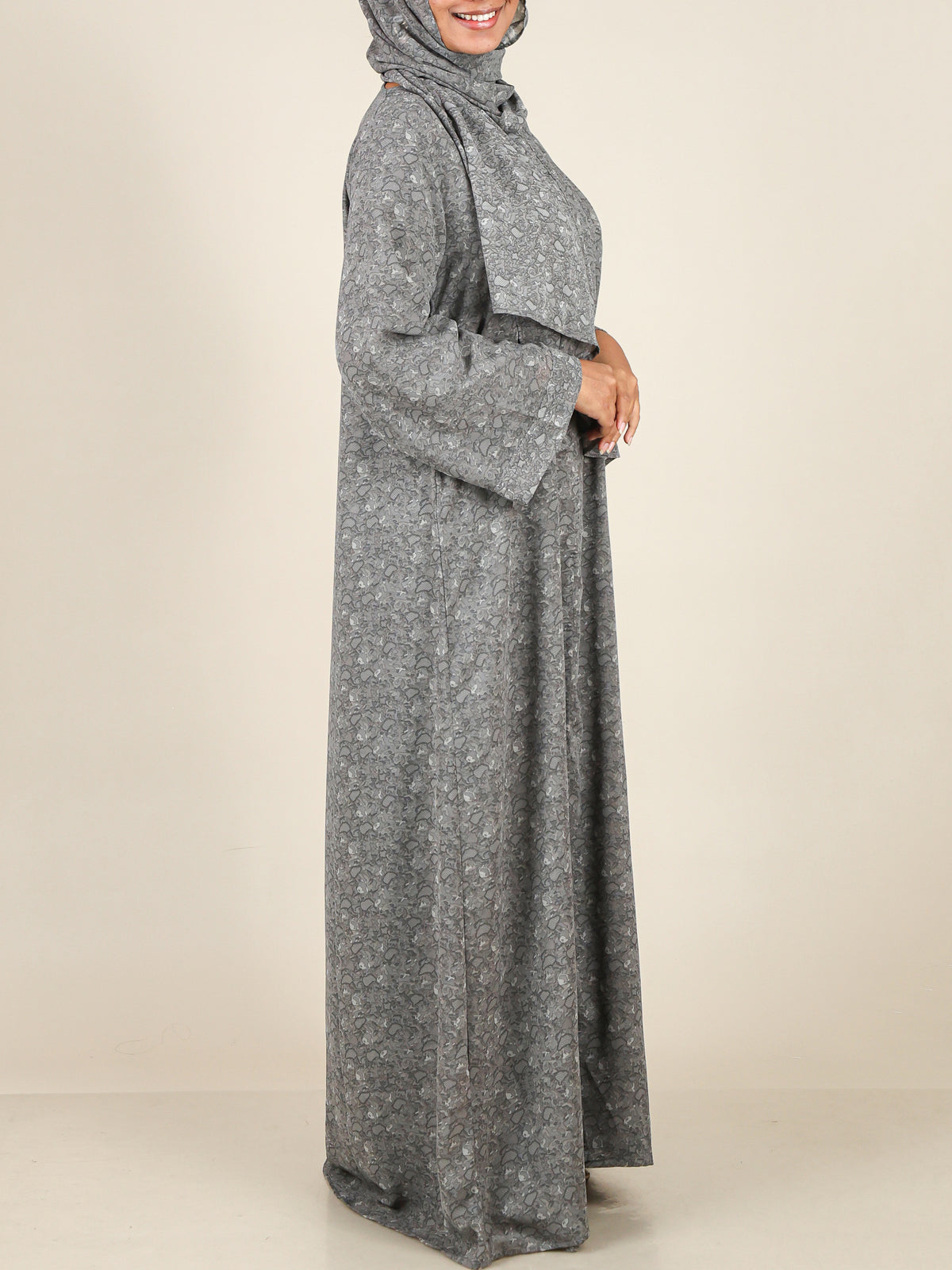 Veyra Slate Grey Textured Print Abaya