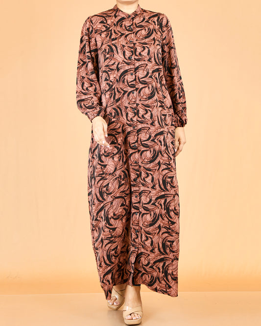Terracotta Swirl Print Maxi Dress