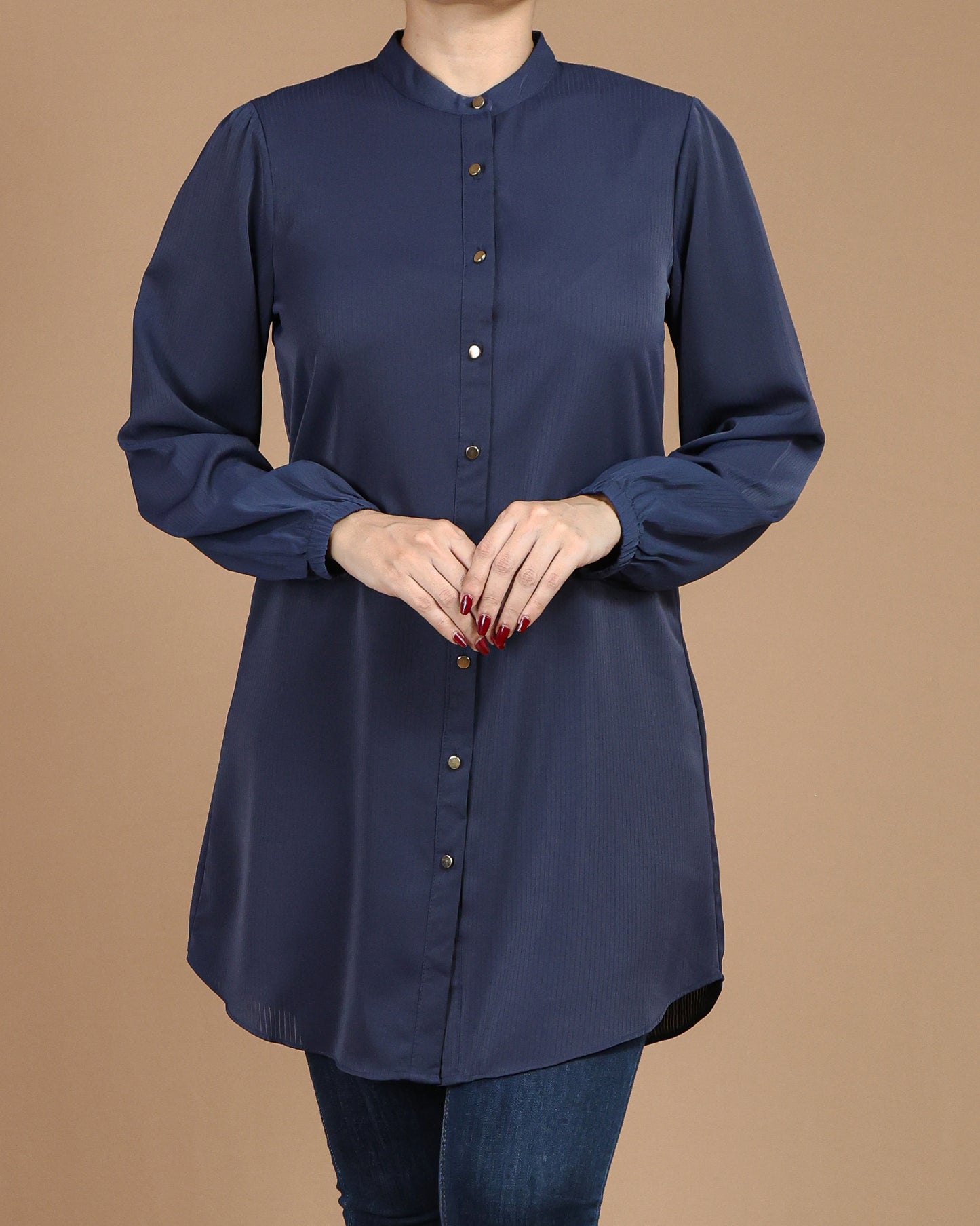 Minimalist High-Neck Long Sleeve Tunic Dress