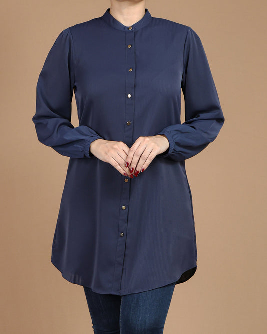 Minimalist High-Neck Long Sleeve Tunic Dress