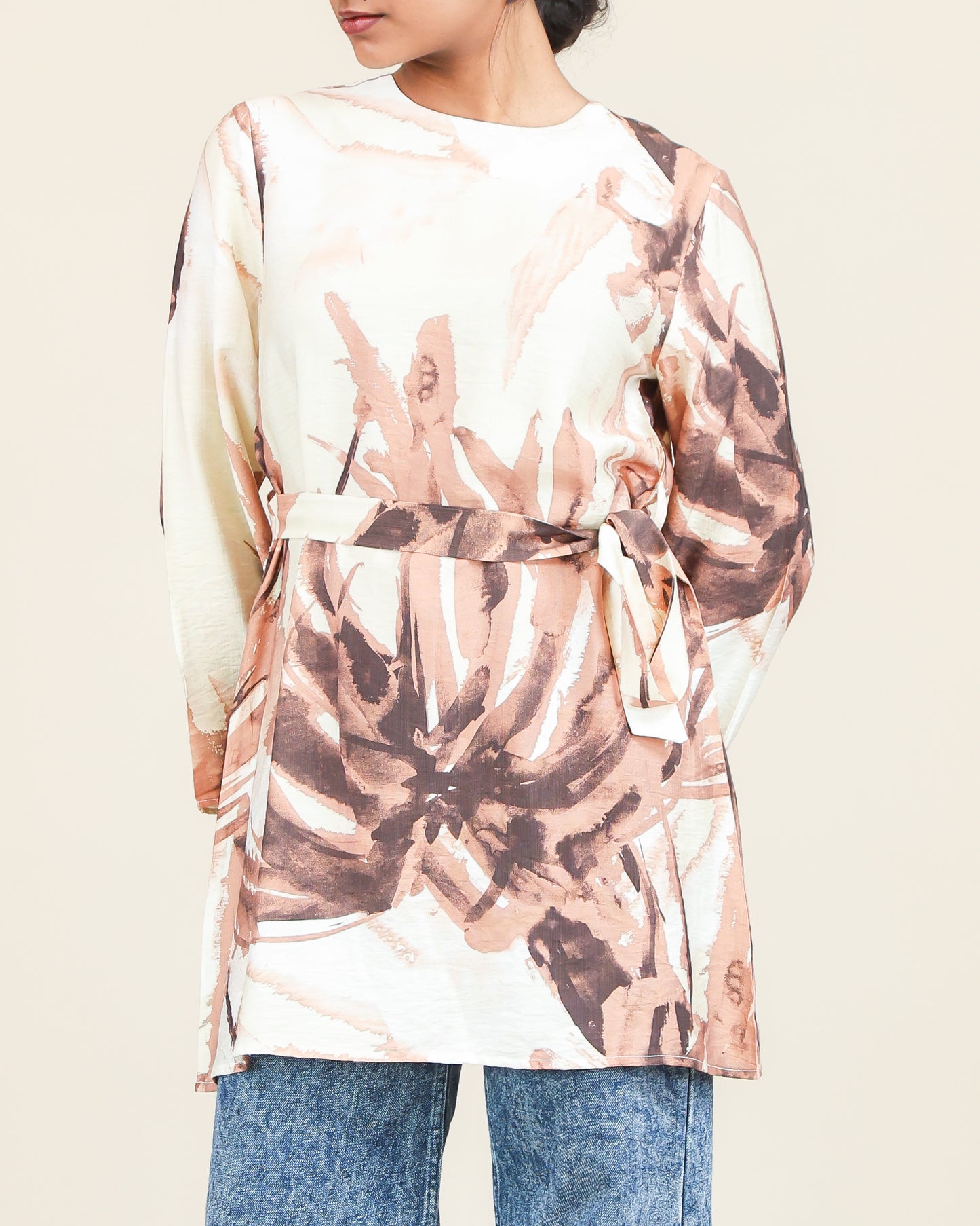 Blush Cocoa Brushstroke Belted Top