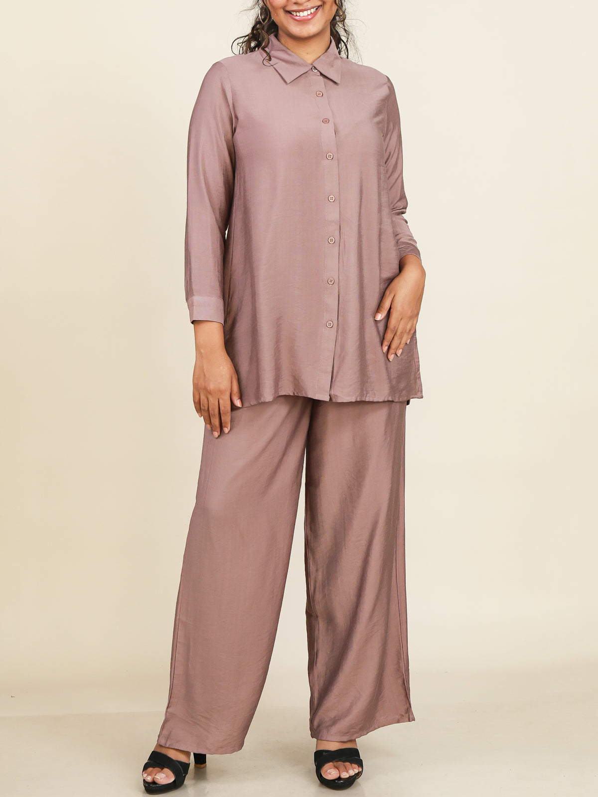 Liora Dusty Mocha Button Front Co-Ord Set