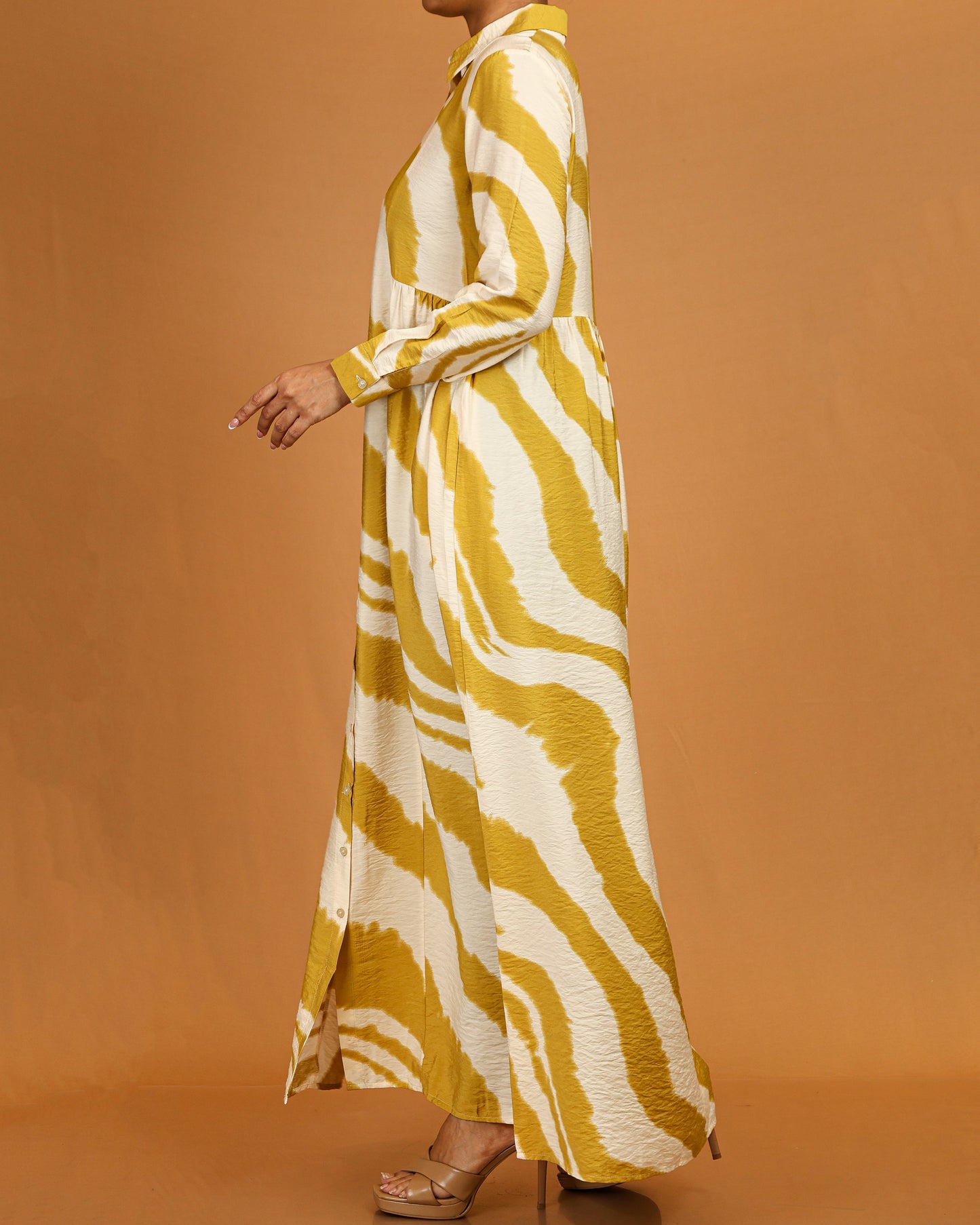 Zahra Mustard Abstract Button-Down Dress