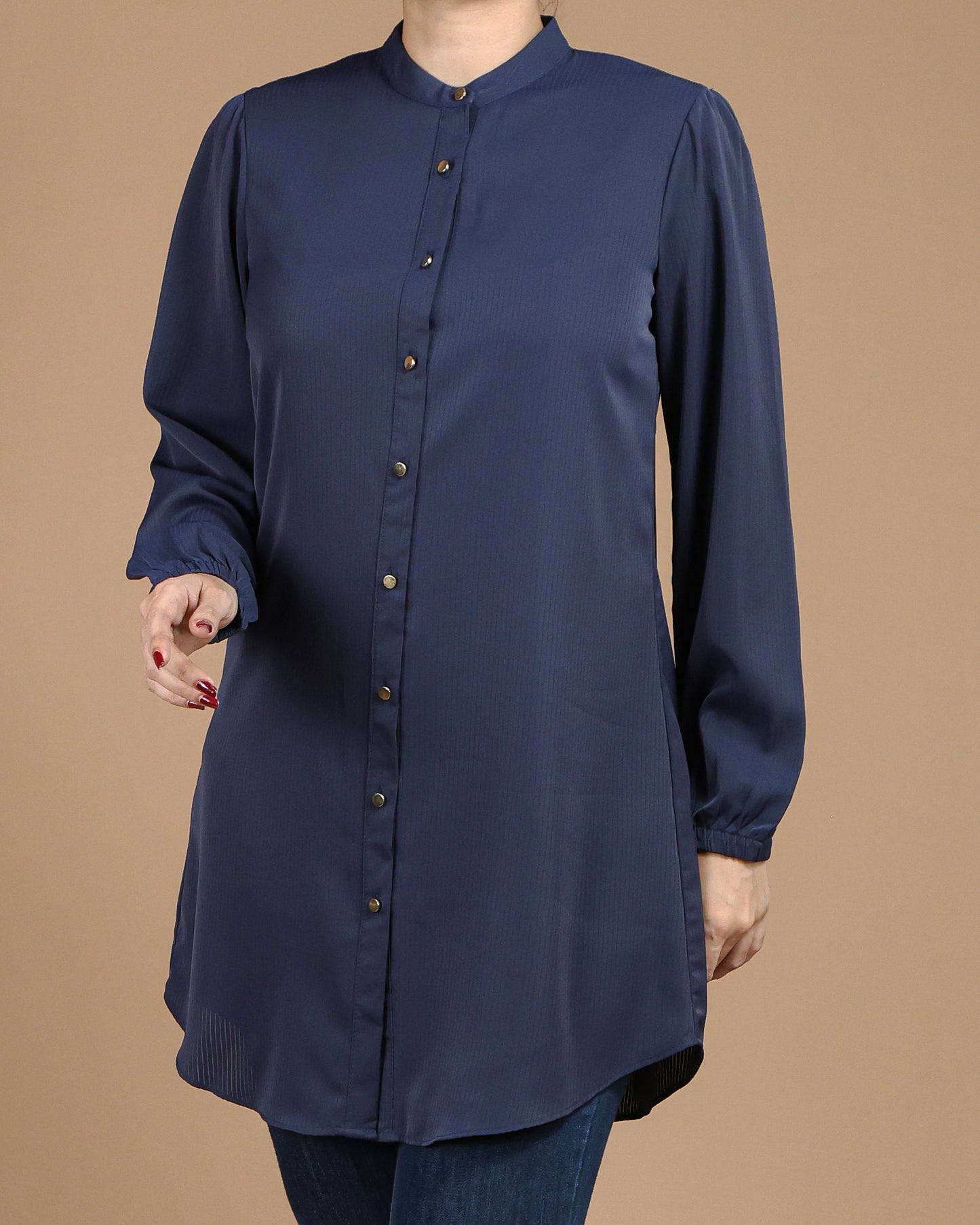 Minimalist High-Neck Long Sleeve Tunic Dress