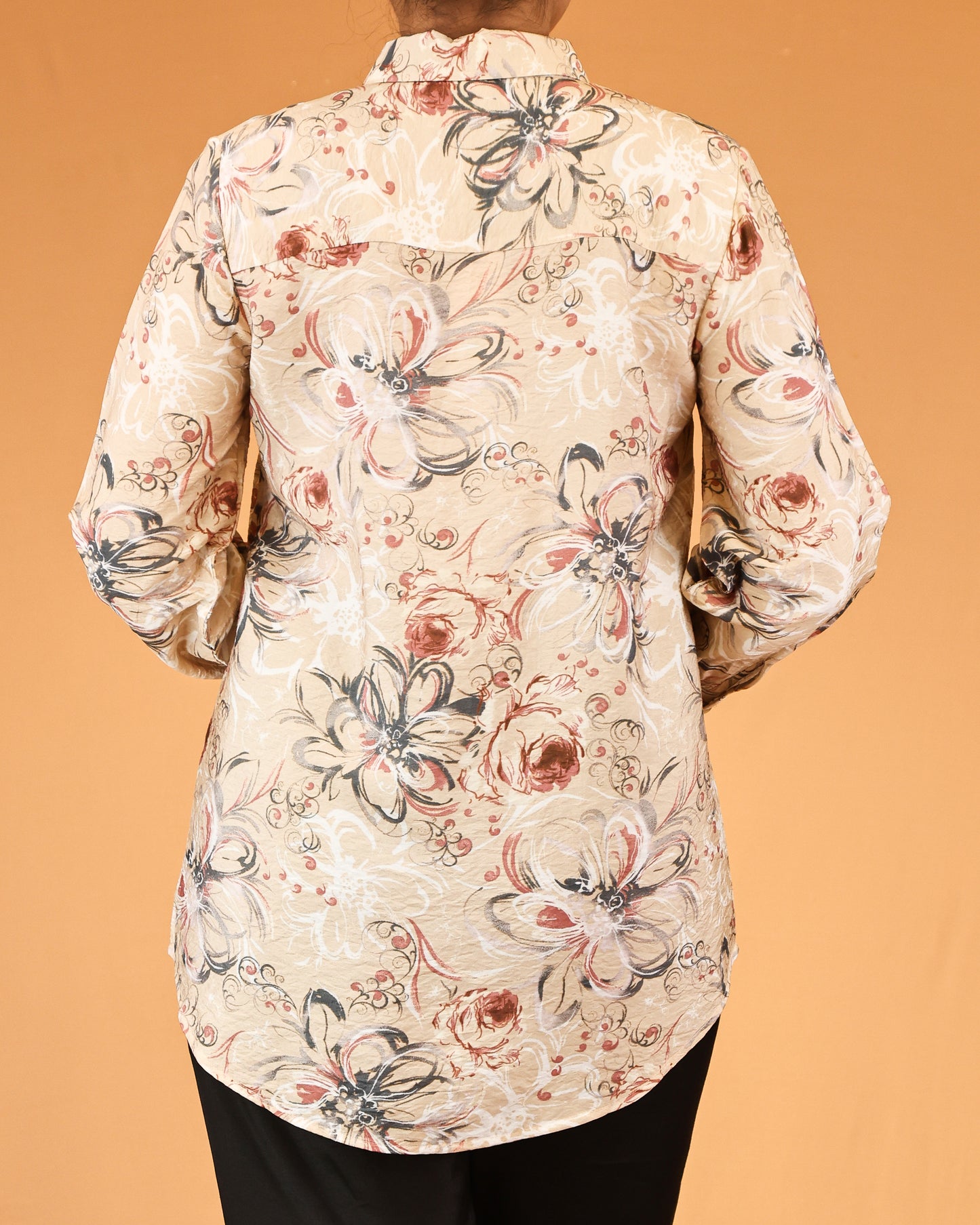 Peach Beige Floral Classic Shirt Dress