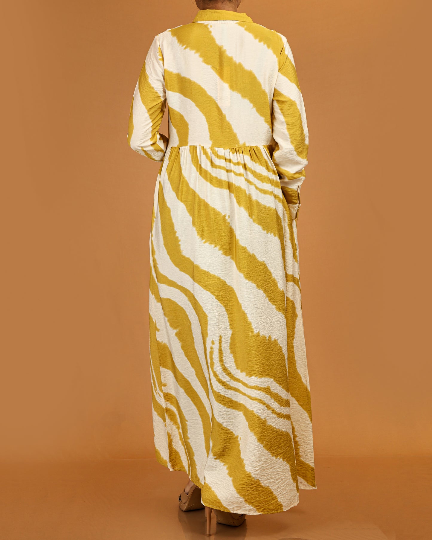 Zahra Mustard Abstract Button-Down Dress