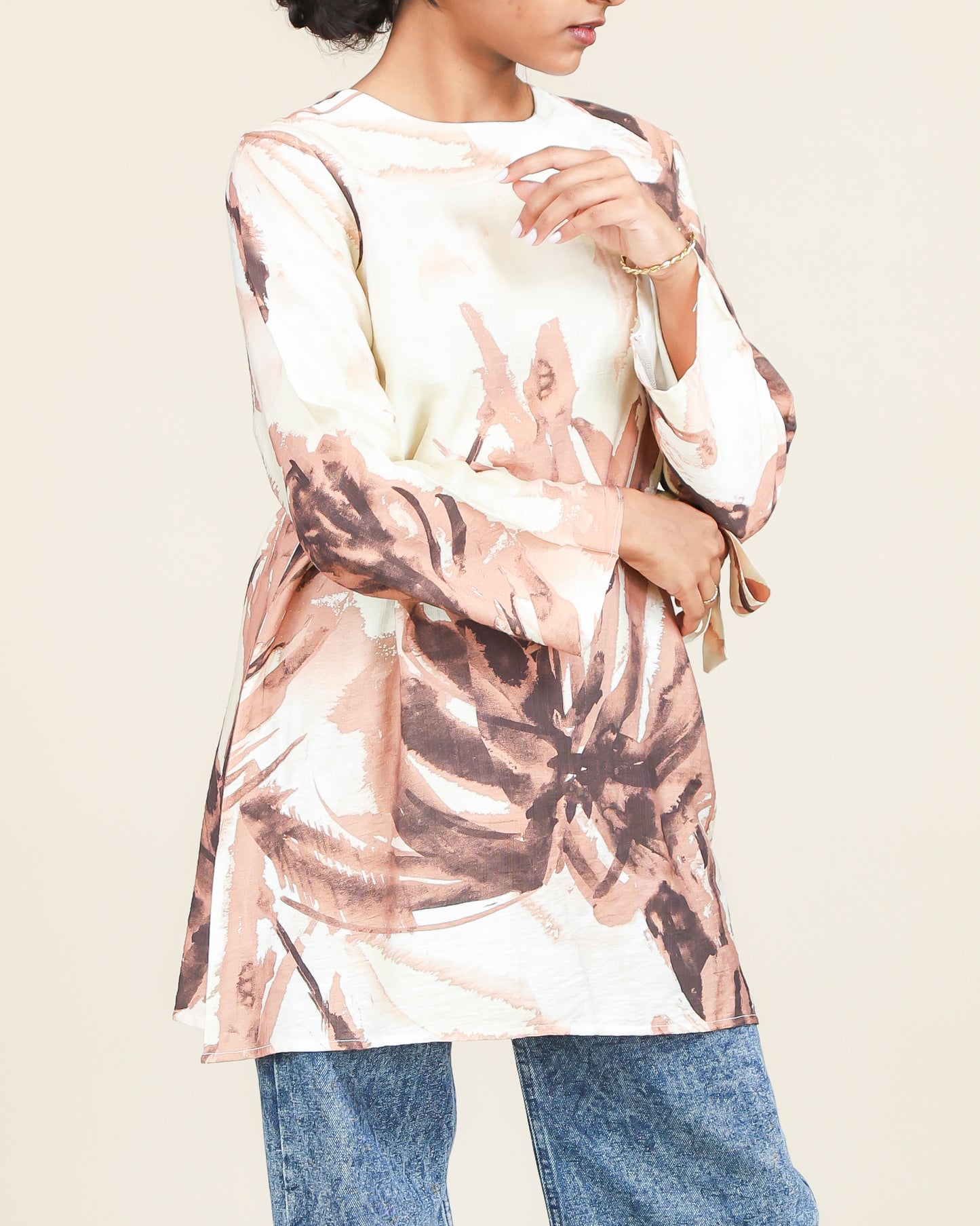 Blush Cocoa Brushstroke Belted Top