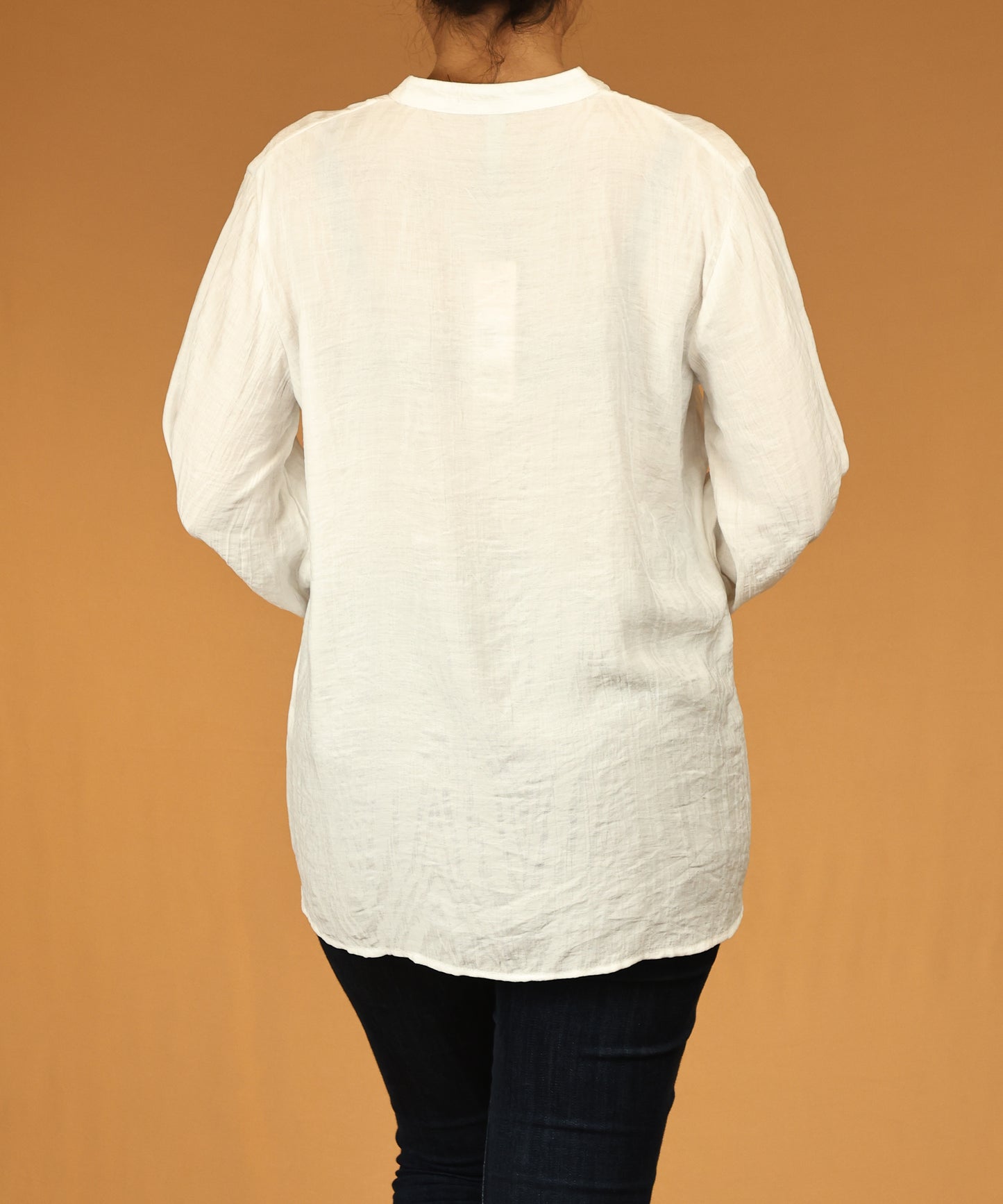 White Textured Long Sleeve Tunic Top