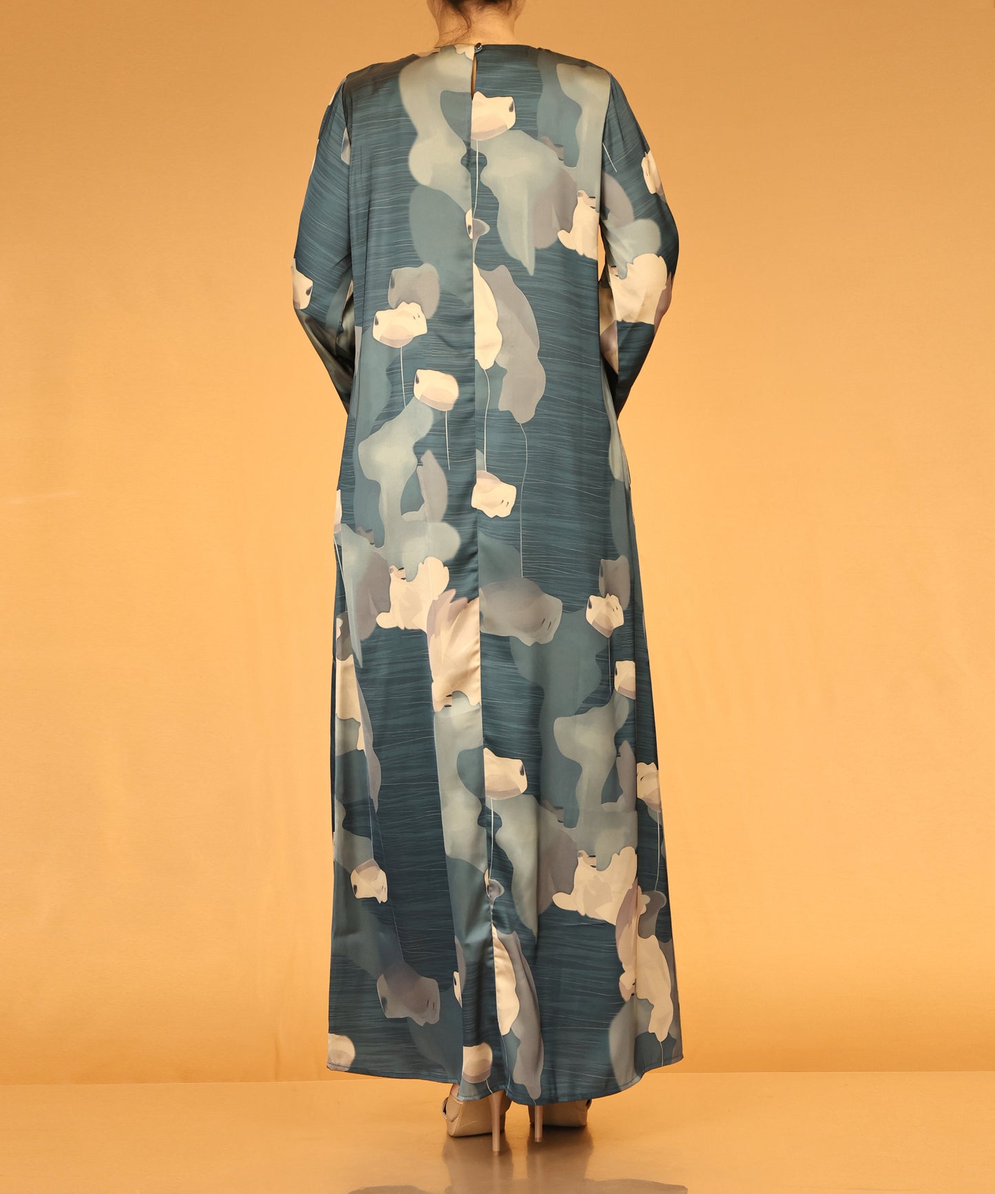 Floral Abstract Print Abaya – Teal Blue