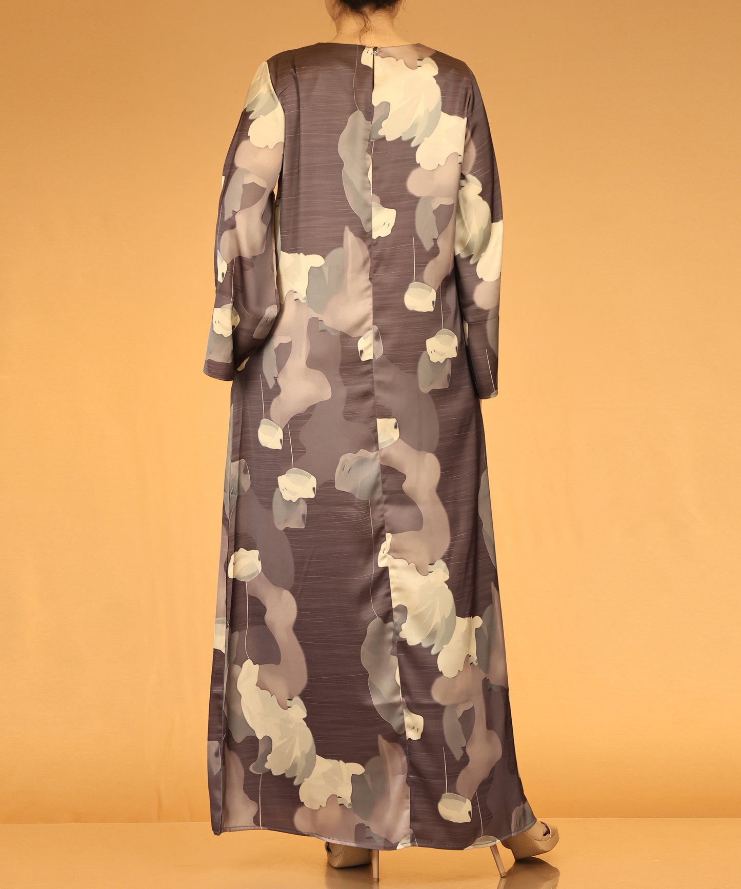 Floral Abstract Print Abaya – Mocha Brown
