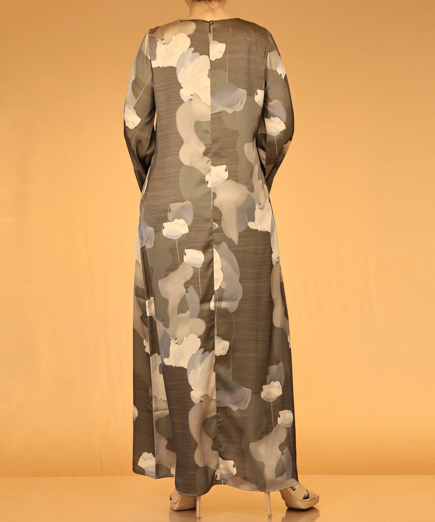 Floral Abstract Print Abaya – Olive Green