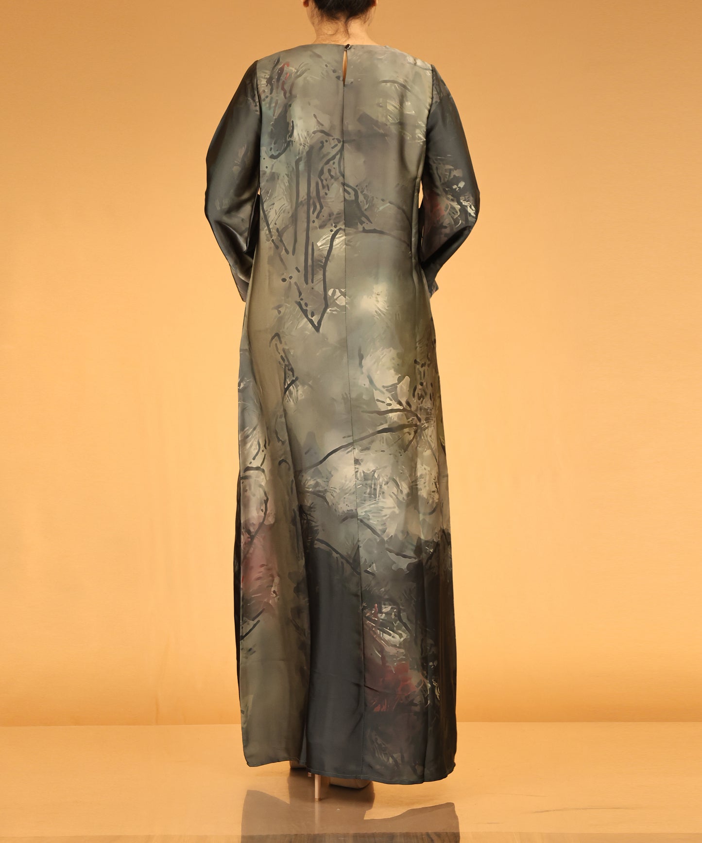 Olive Watercolour Print Long Maxi Abaya