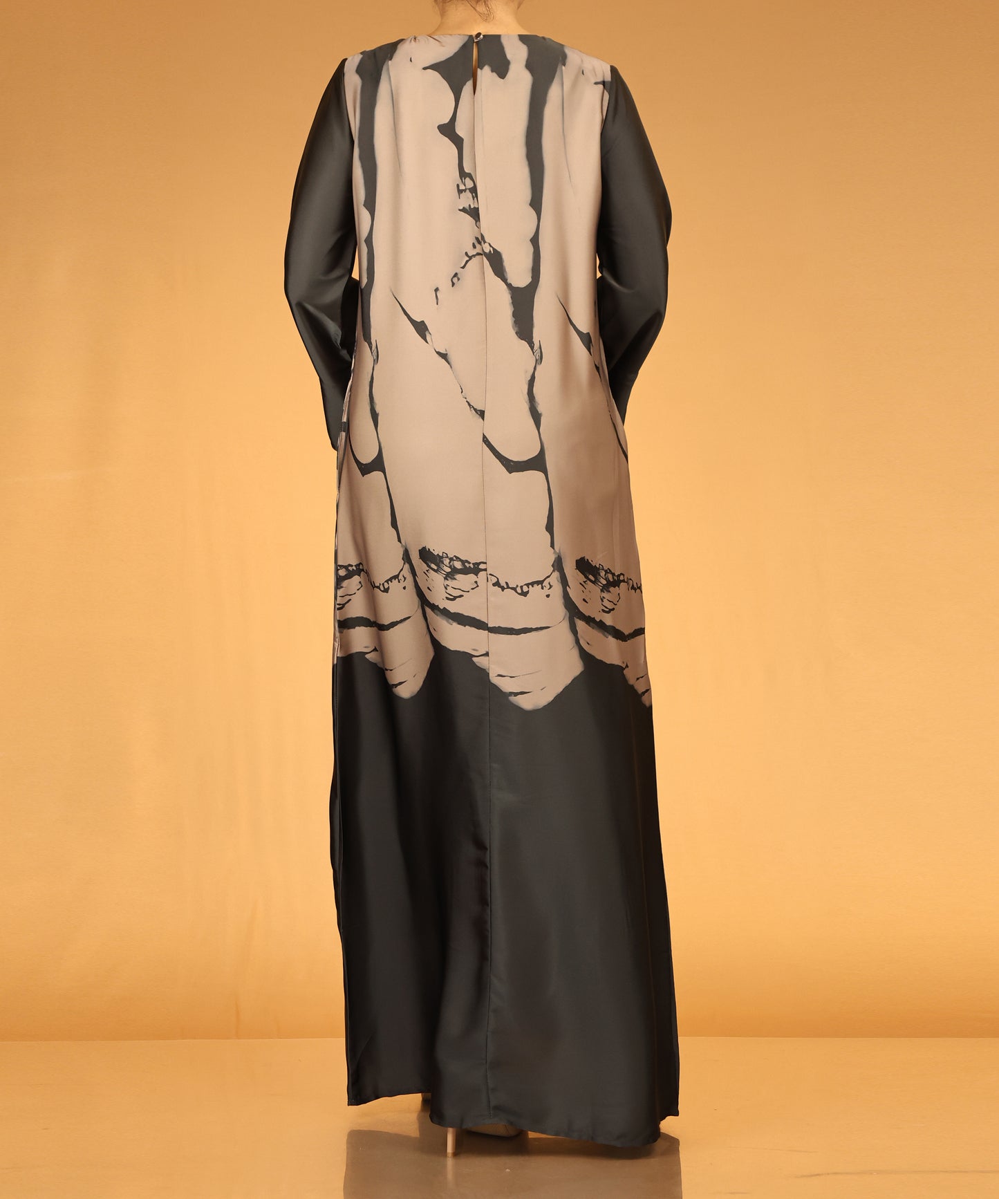 Dark Charcoal Abstract Print Long Maxi Abaya