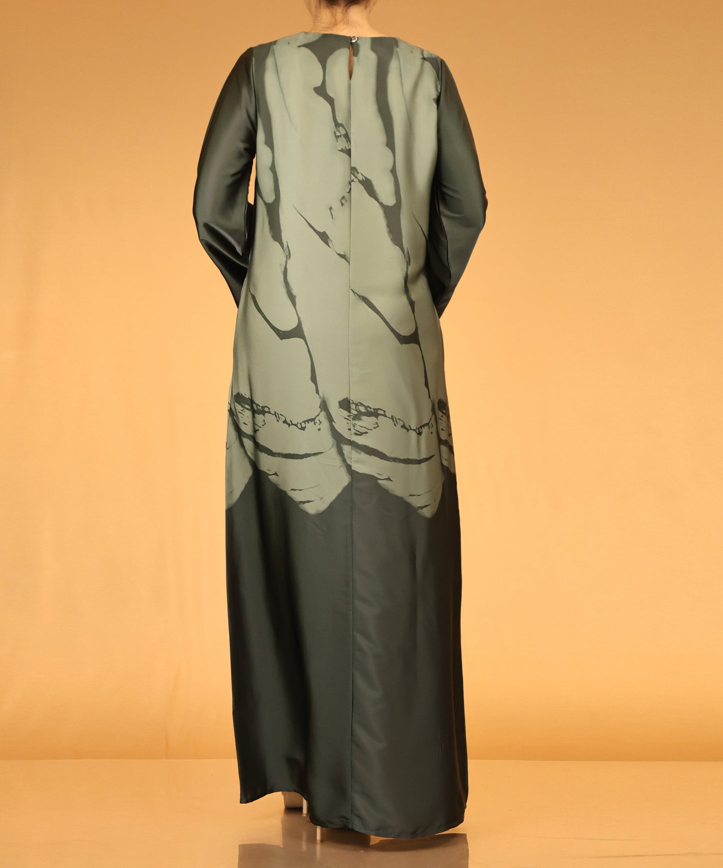 Olive Green Abstract Print Long Maxi Abaya