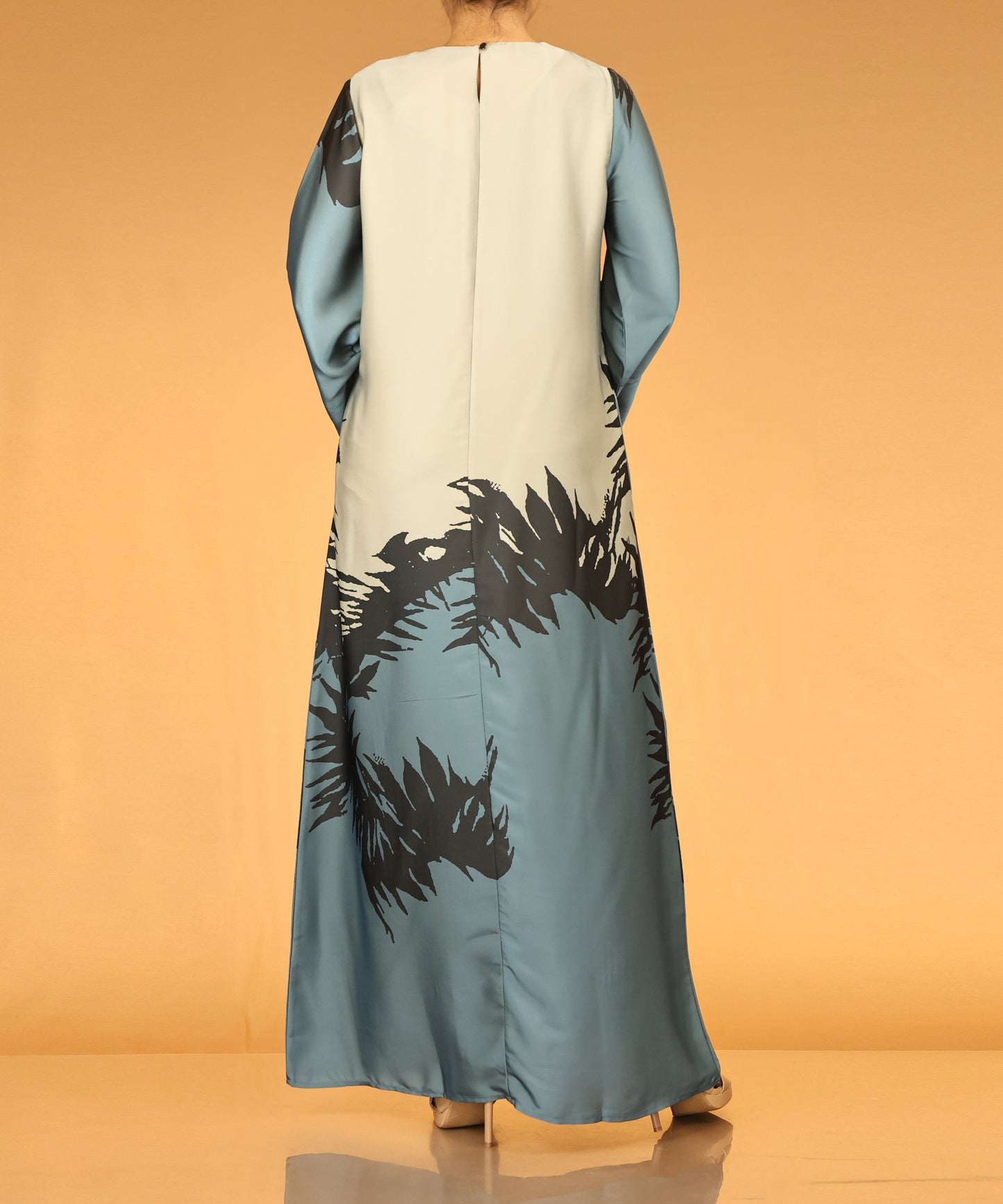 Teal & Beige Abstract Print Long Maxi Dress