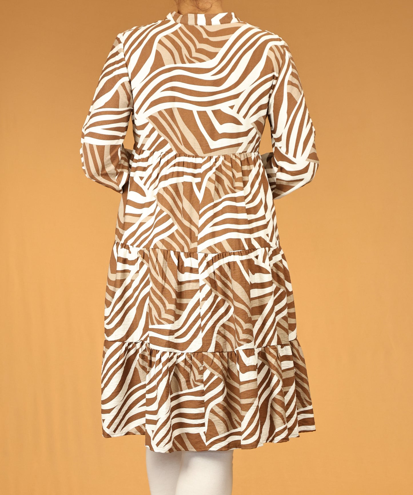 Brown Zebra Print Tiered Long Tunic Dress