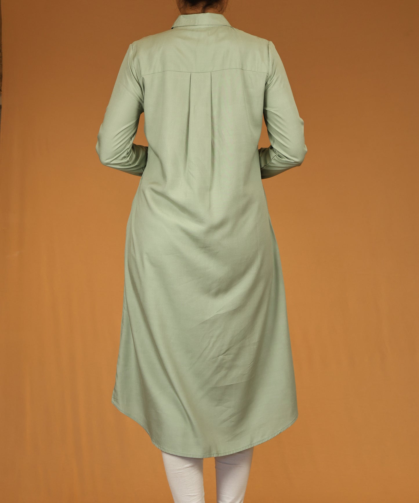 Sage Green Button-Down Long Shirt Dress