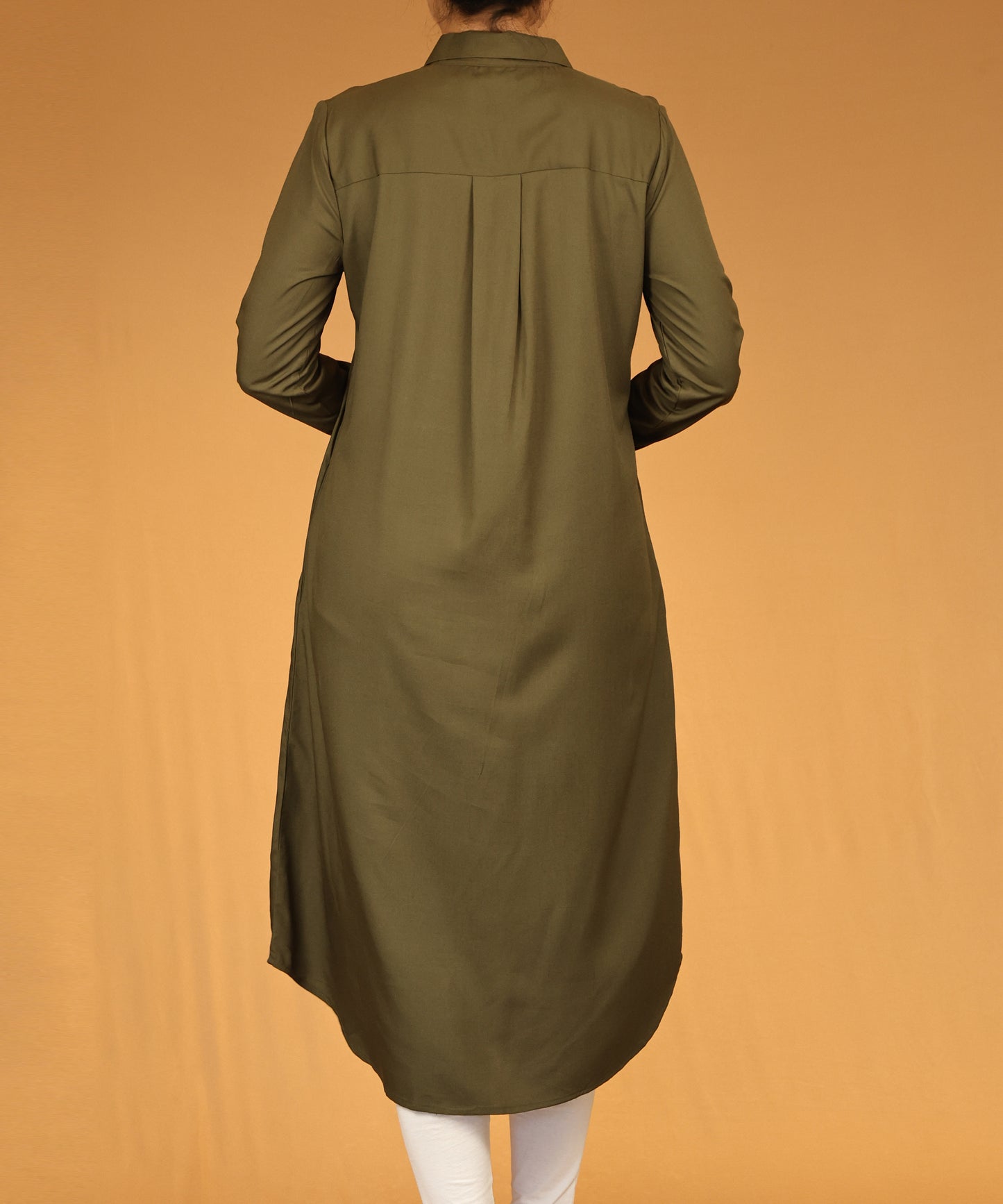 Olive Button-Down Long Shirt Dress