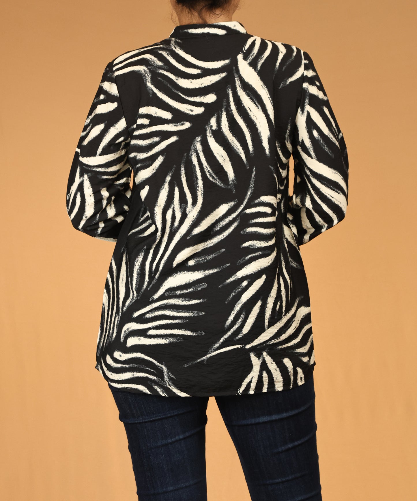 Black Textured Print Long Sleeve Top