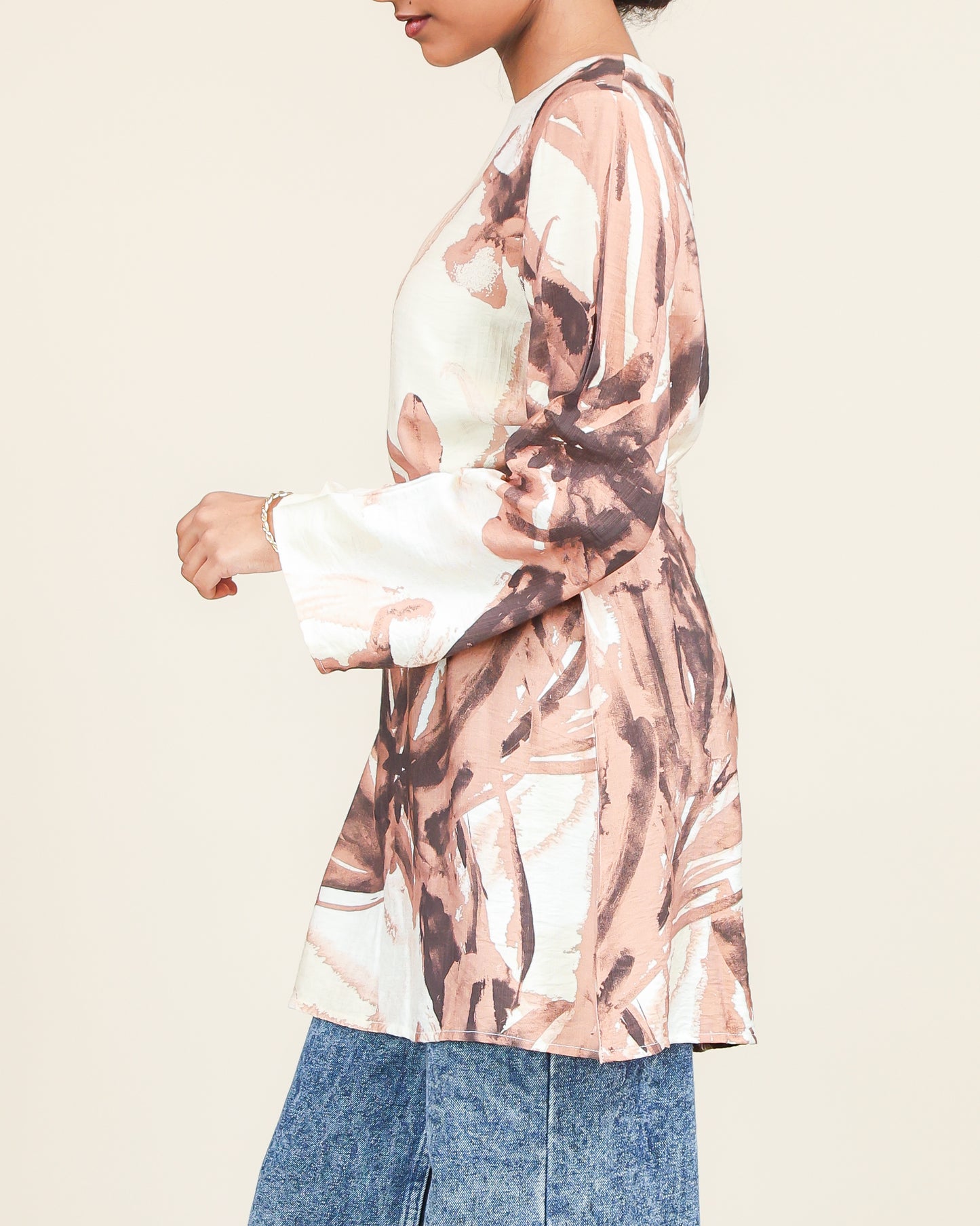 Blush Cocoa Brushstroke Belted Top