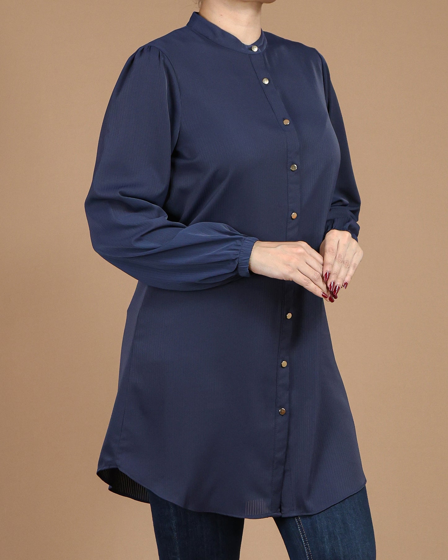 Minimalist High-Neck Long Sleeve Tunic Dress