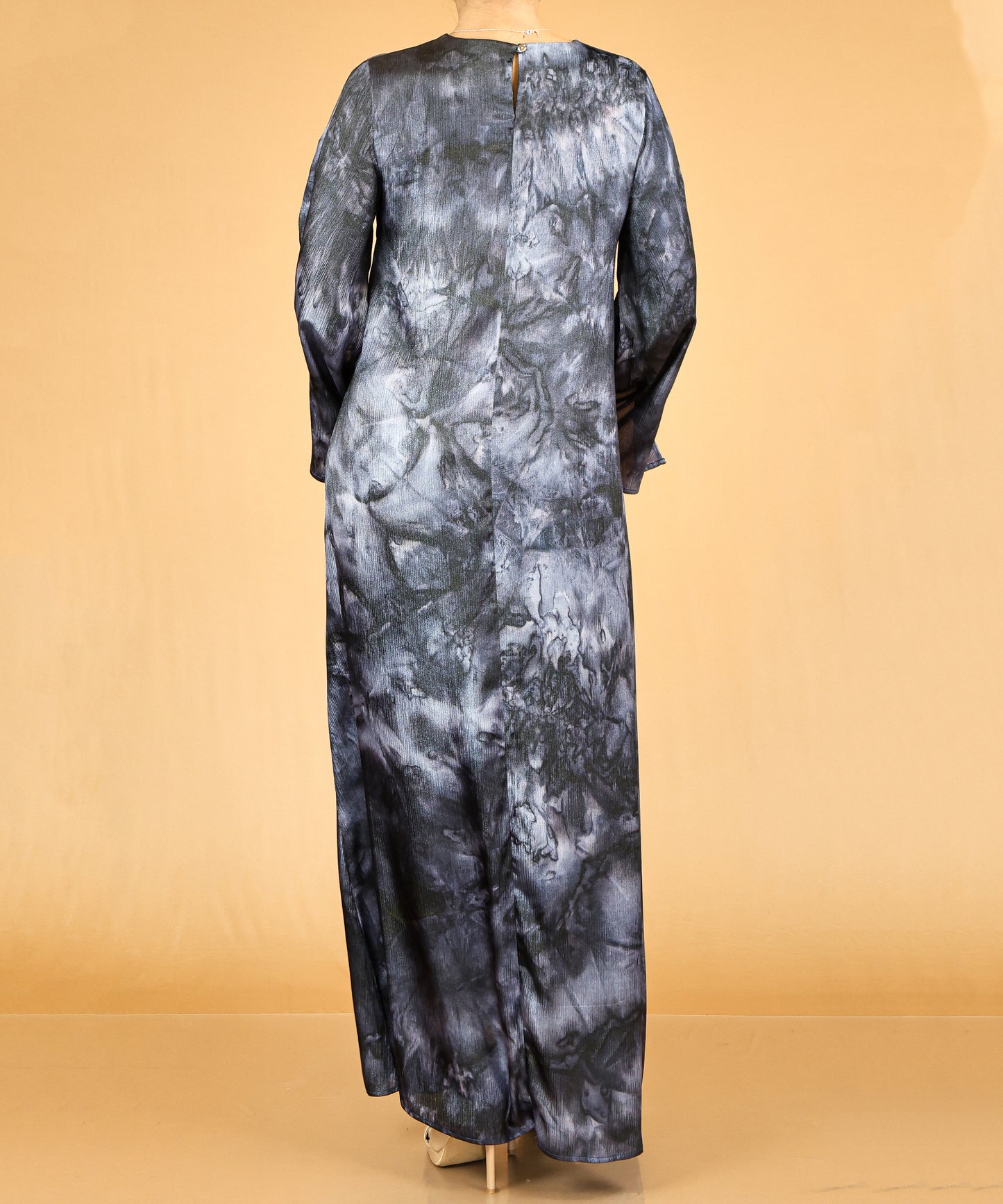 Deep Gray Marble Print Flow Abaya with Relaxed Sleeves