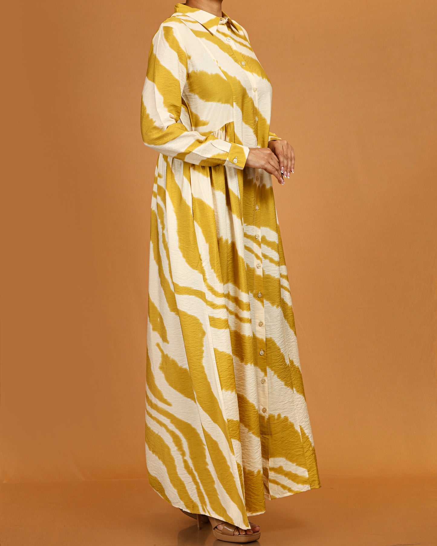 Zahra Mustard Abstract Button-Down Dress
