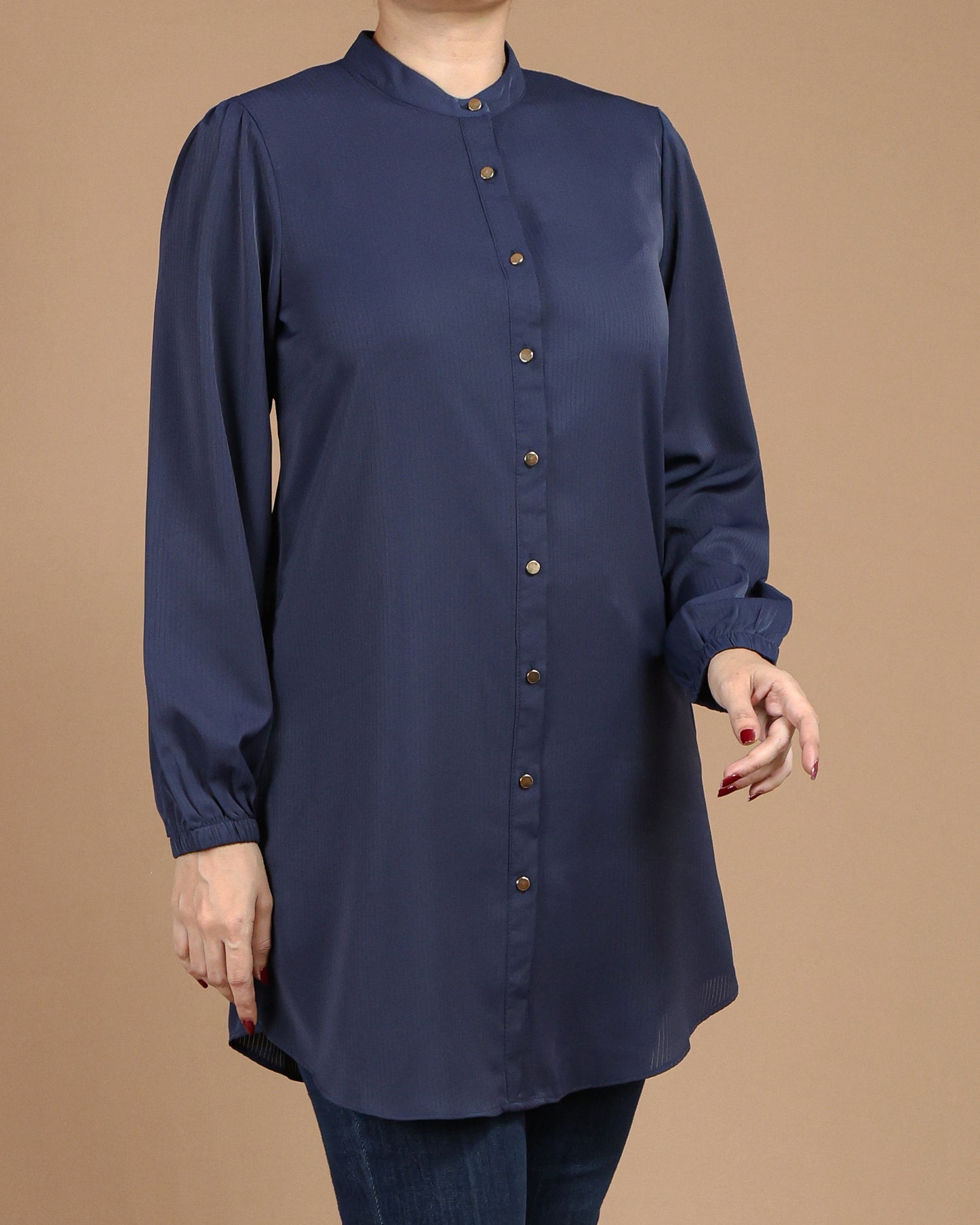 Minimalist High-Neck Long Sleeve Tunic Dress