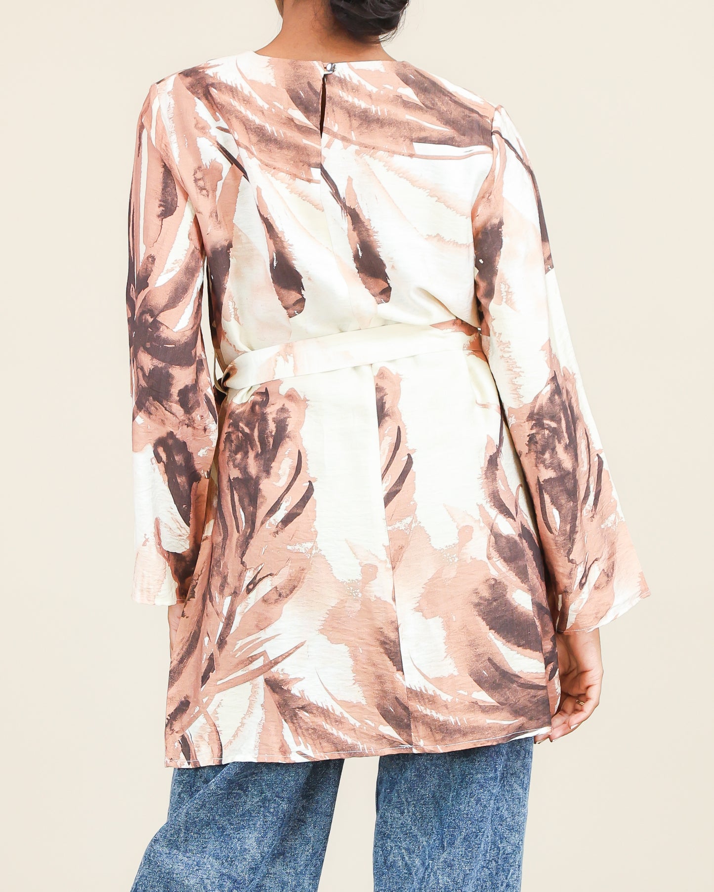 Blush Cocoa Brushstroke Belted Top